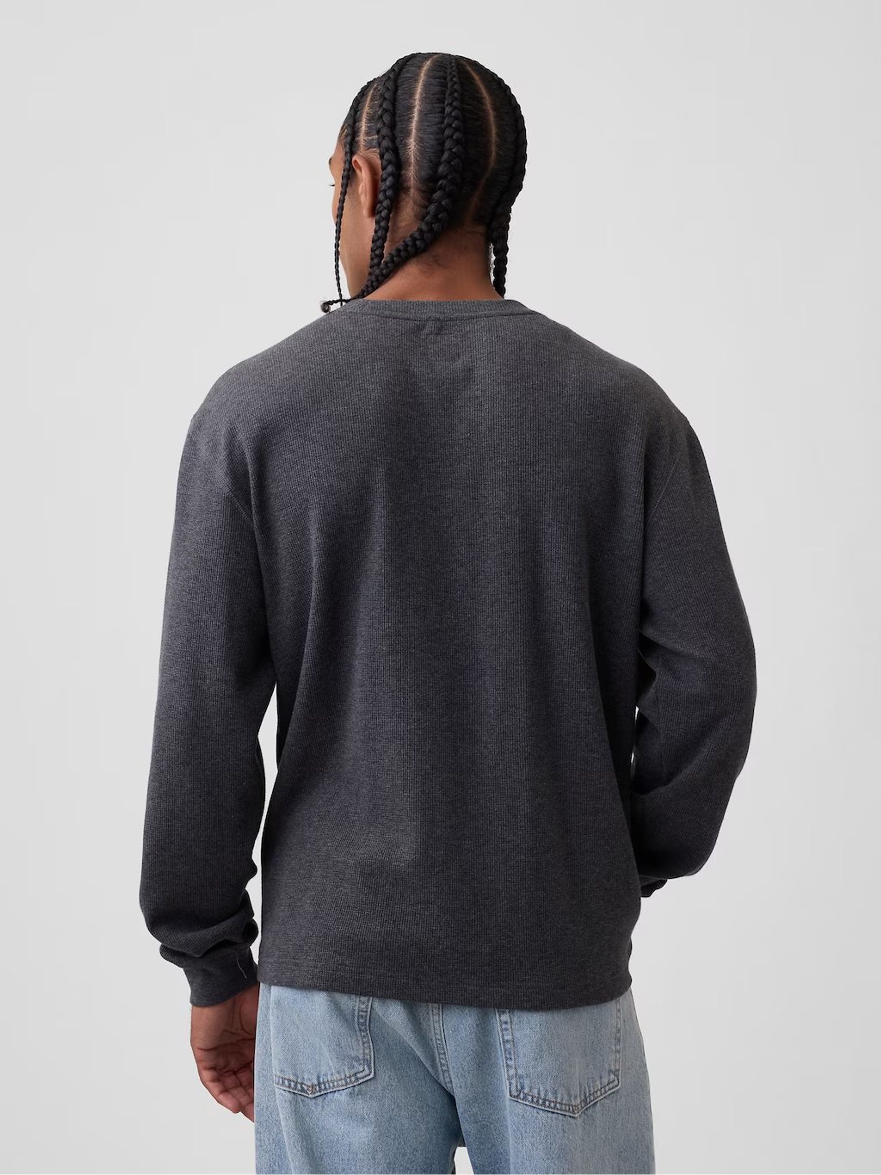 Charcoal Grey Relaxed Waffle Knit Long Sleeve T-Shirt - Image 2 of 5 Charcoal Grey Relaxed Waffle Knit Long Sleeve T-Shirt - Image 2 of 5