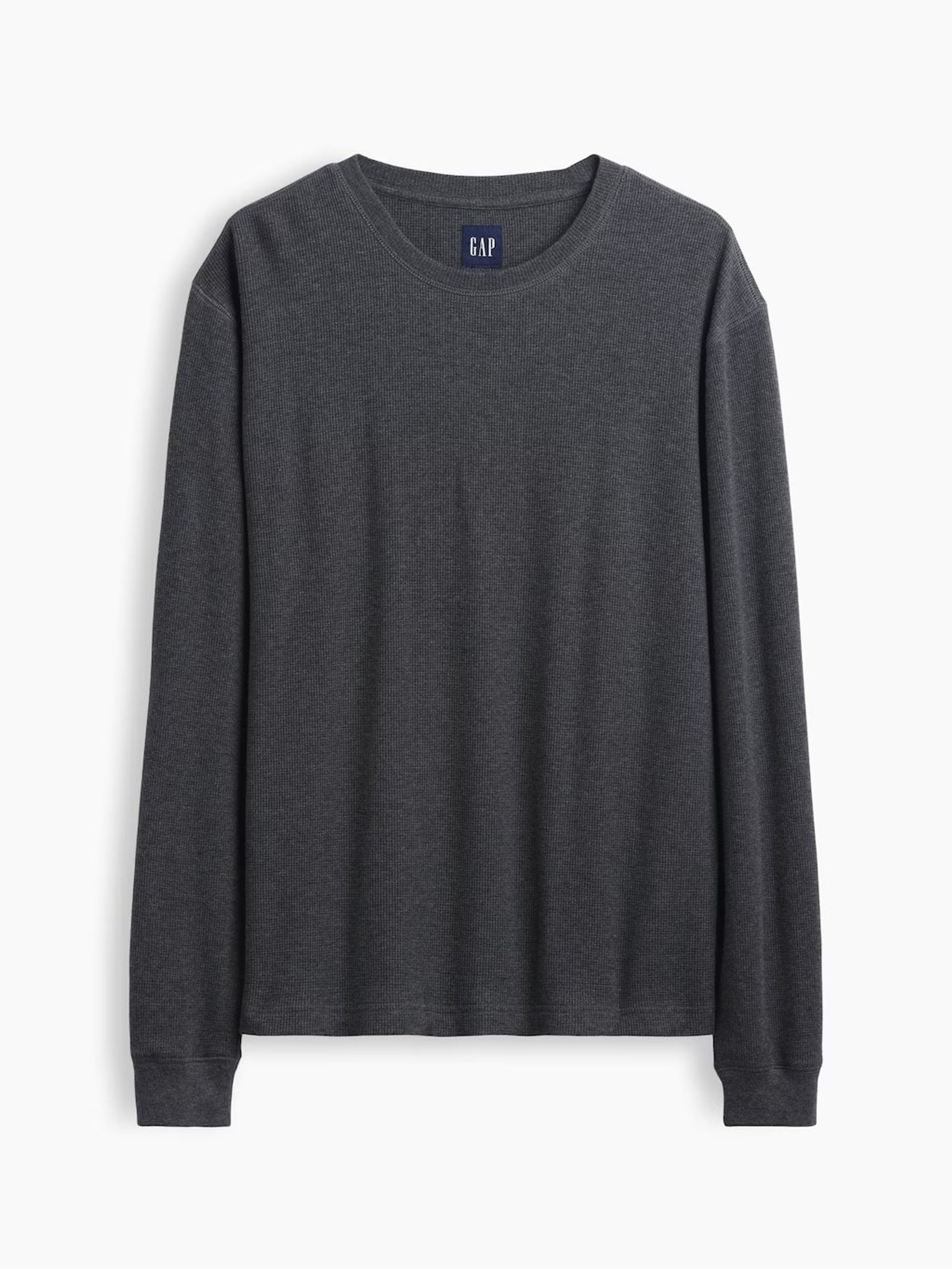 Charcoal Grey Relaxed Waffle Knit Long Sleeve T-Shirt - Image 5 of 5 Charcoal Grey Relaxed Waffle Knit Long Sleeve T-Shirt - Image 5 of 5