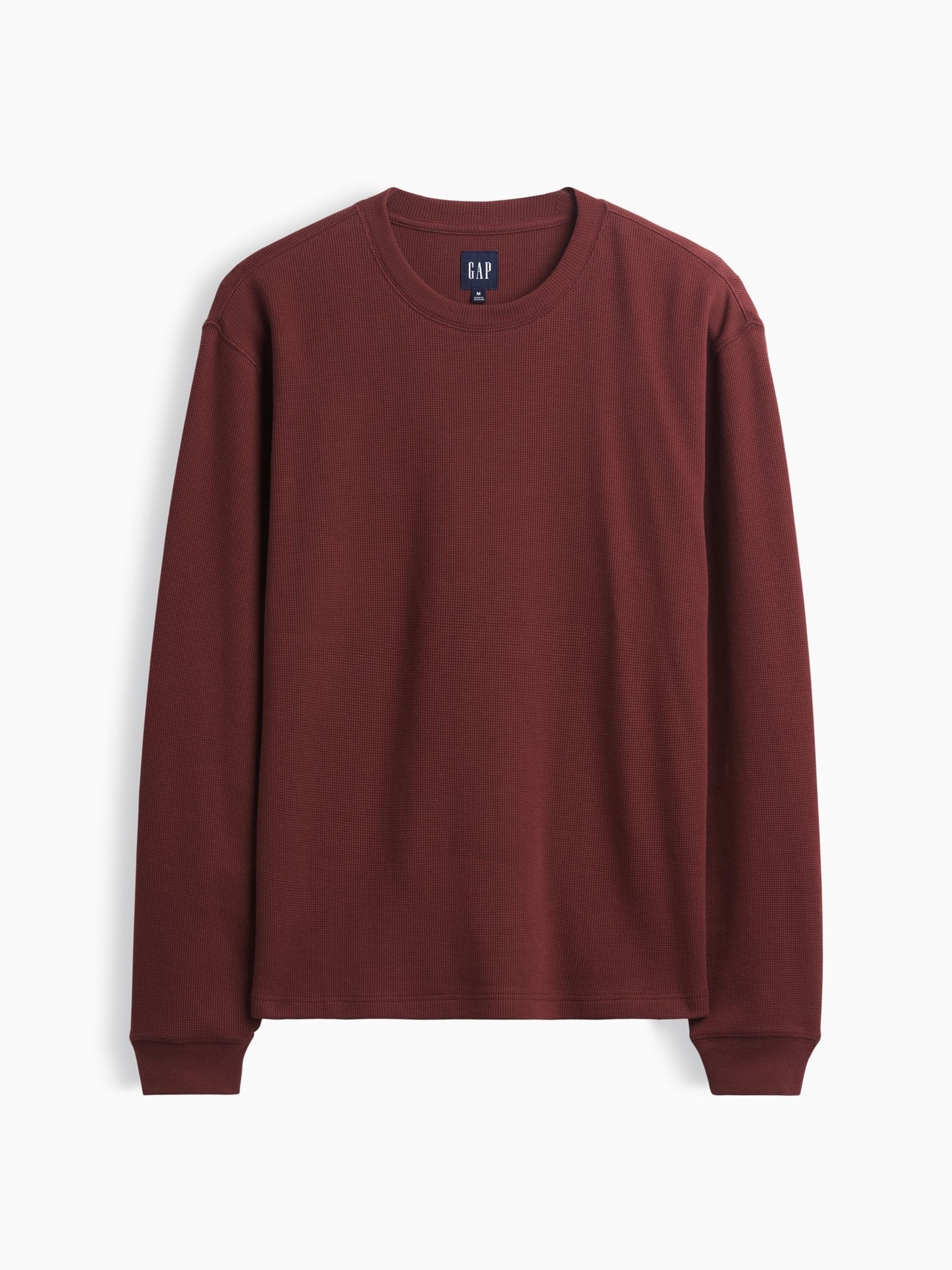 Burgundy Red Relaxed Waffle Knit Long Sleeve T-Shirt - Image 5 of 5