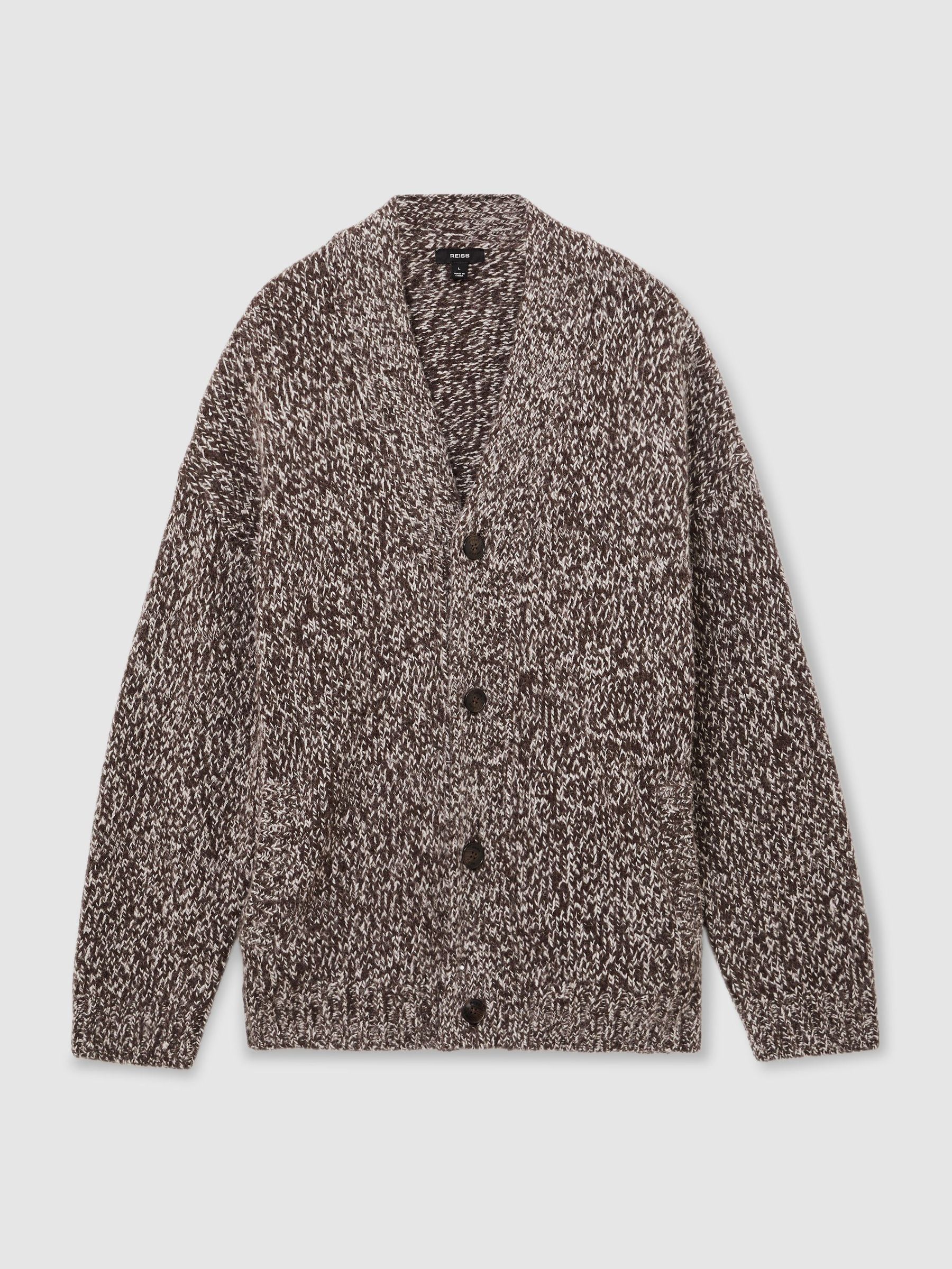 Wool-Blend Speckled-Knit Cardigan in Brown Multi - Image 2 of 7 Wool-Blend Speckled-Knit Cardigan in Brown Multi - Image 2 of 7