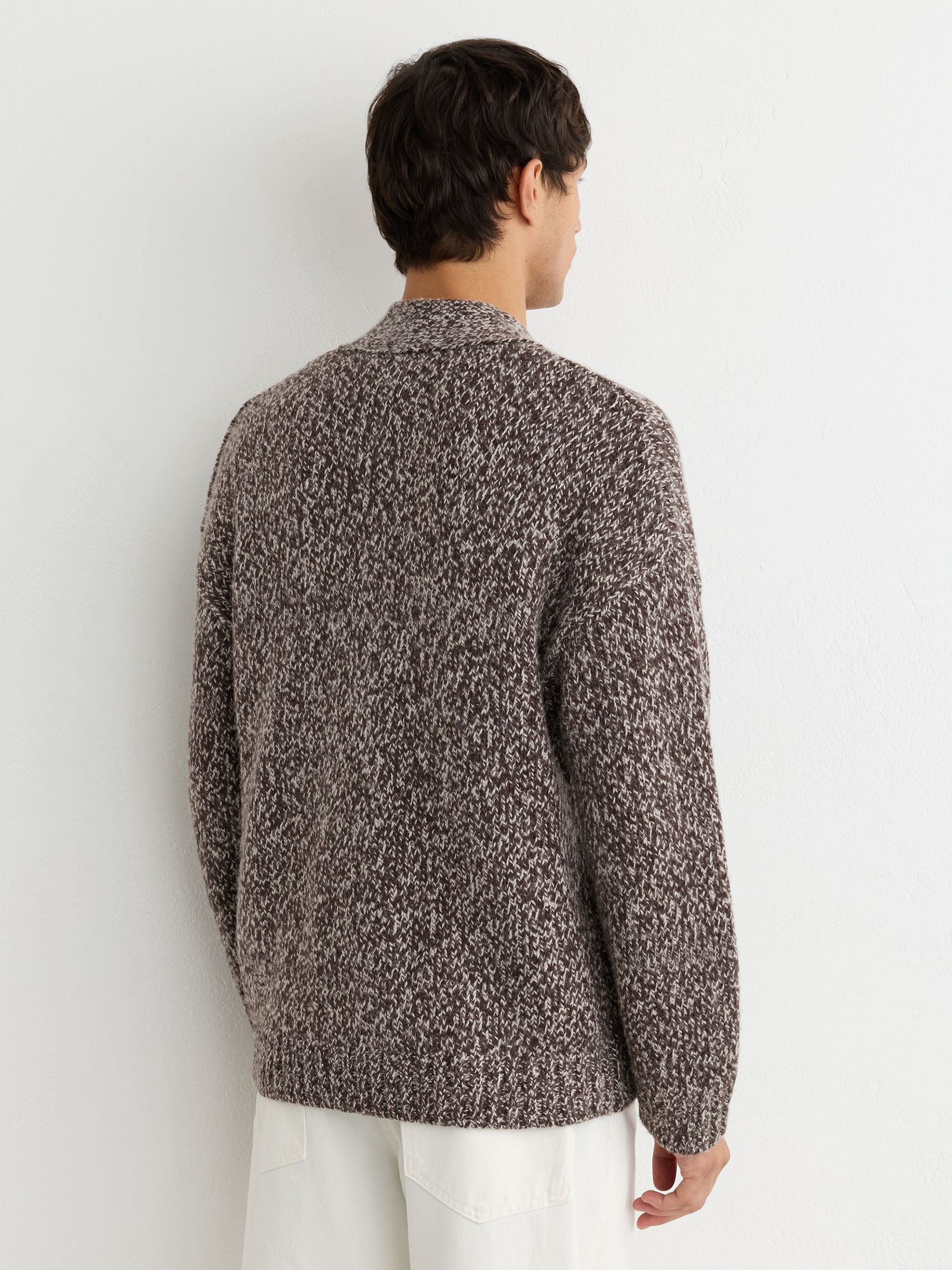 Wool-Blend Speckled-Knit Cardigan in Brown Multi - Image 5 of 7