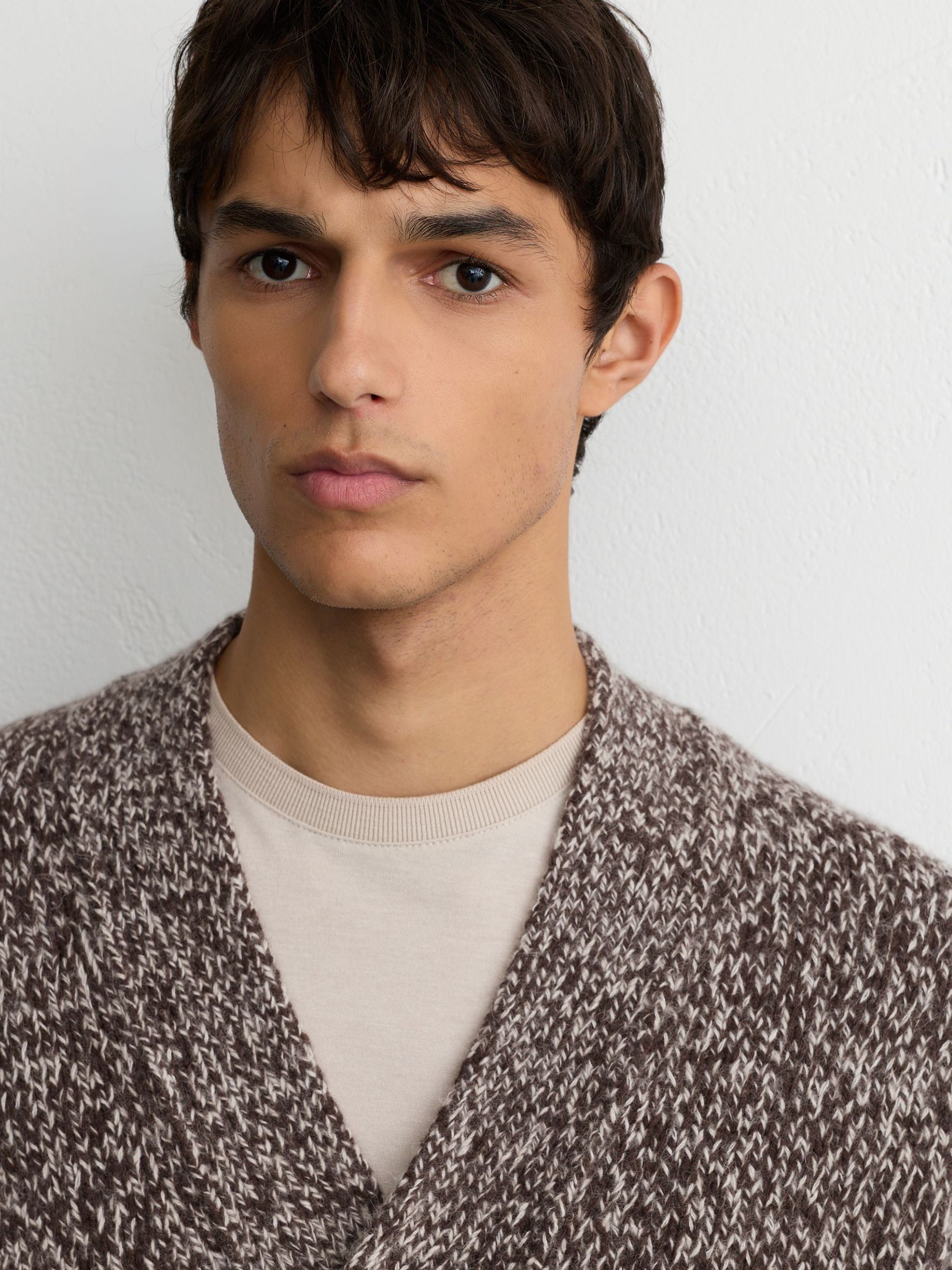 Wool-Blend Speckled-Knit Cardigan in Brown Multi - Image 6 of 7