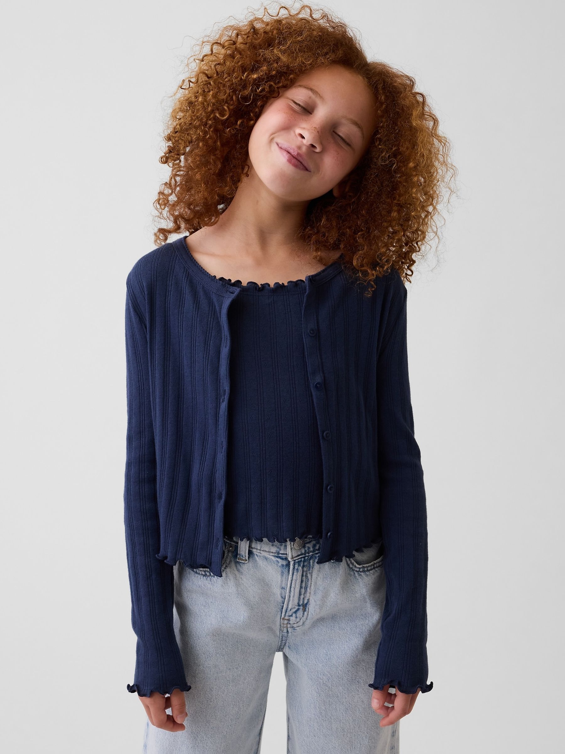 Navy Pointelle Rib Cardigan - Image 1 of 5