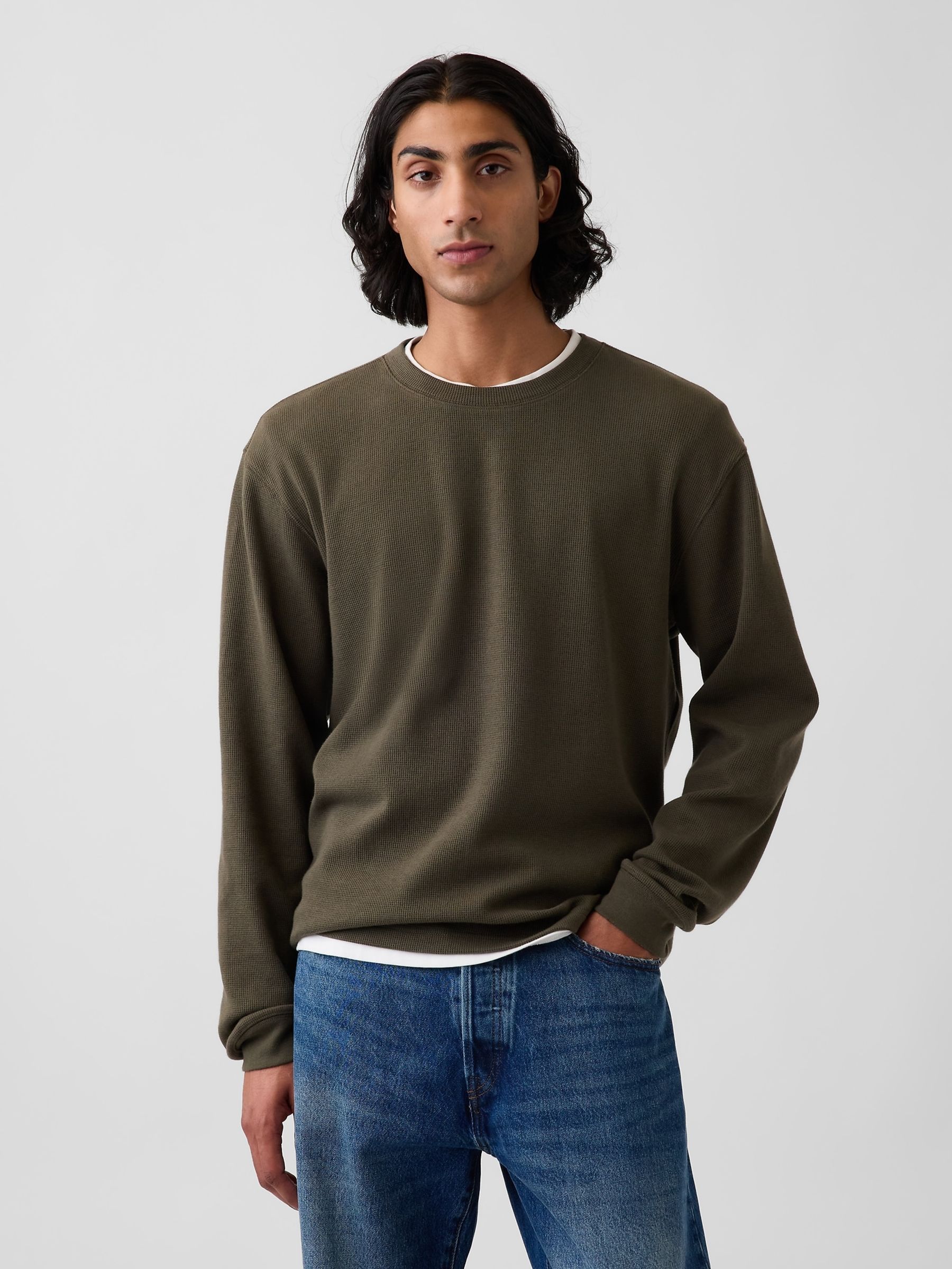 Olive Brown Relaxed Waffle T-Shirt - Image 1 of 4 Olive Brown Relaxed Waffle T-Shirt - Image 1 of 4