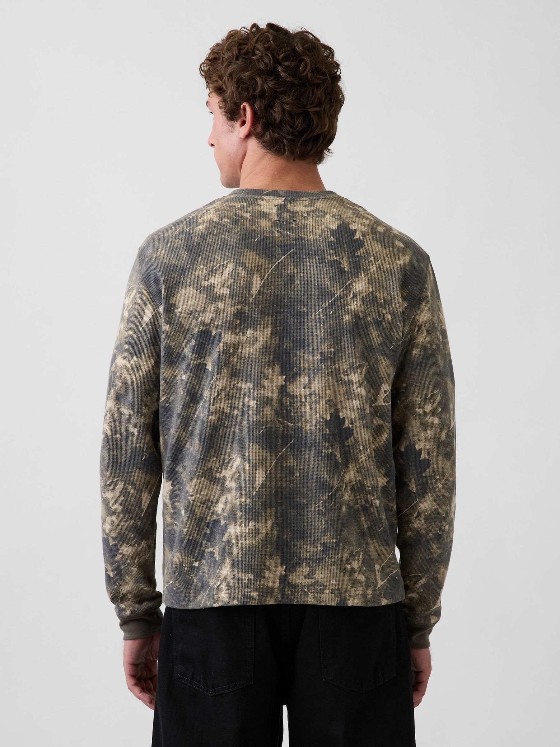 Green Camo Relaxed Waffle Knit Long Sleeve T-Shirt - Image 2 of 4