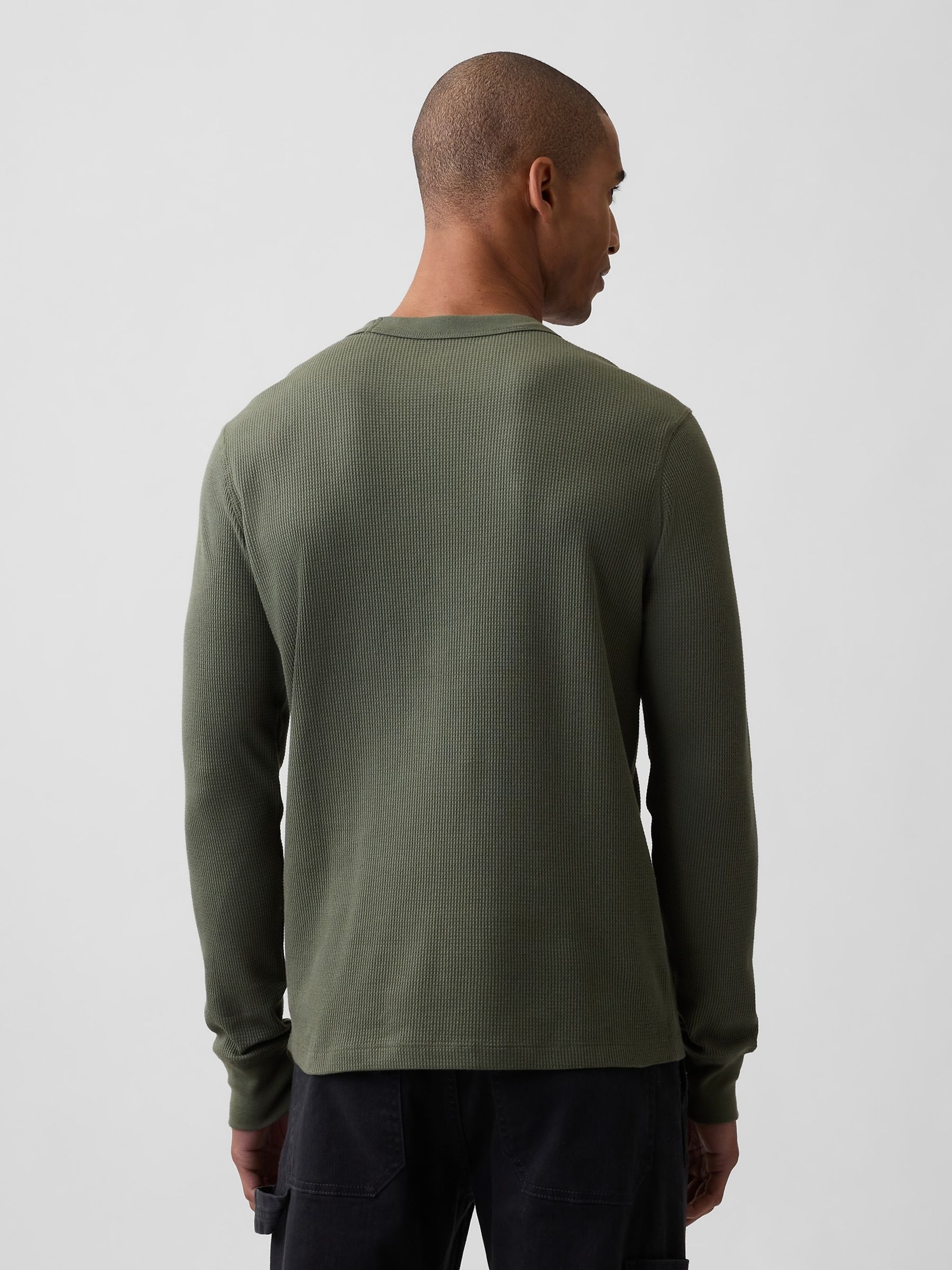 Khaki Green Waffle Knit Long Sleeve T-Shirt - Image 2 of 5