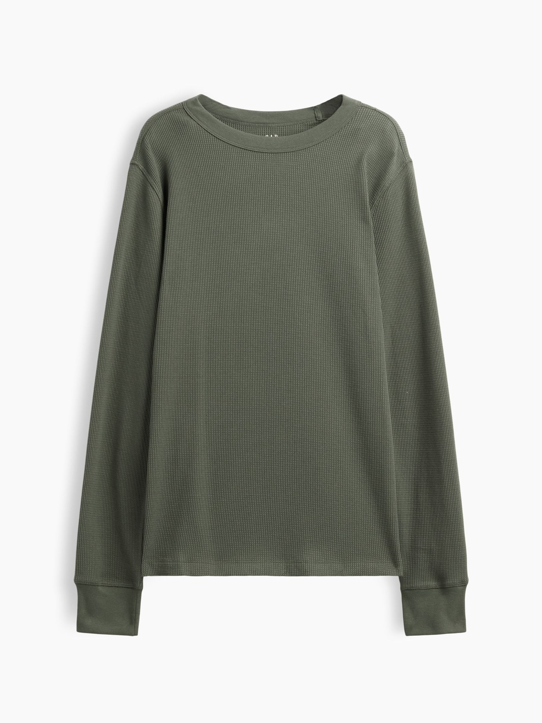 Khaki Green Waffle Knit Long Sleeve T-Shirt - Image 4 of 5