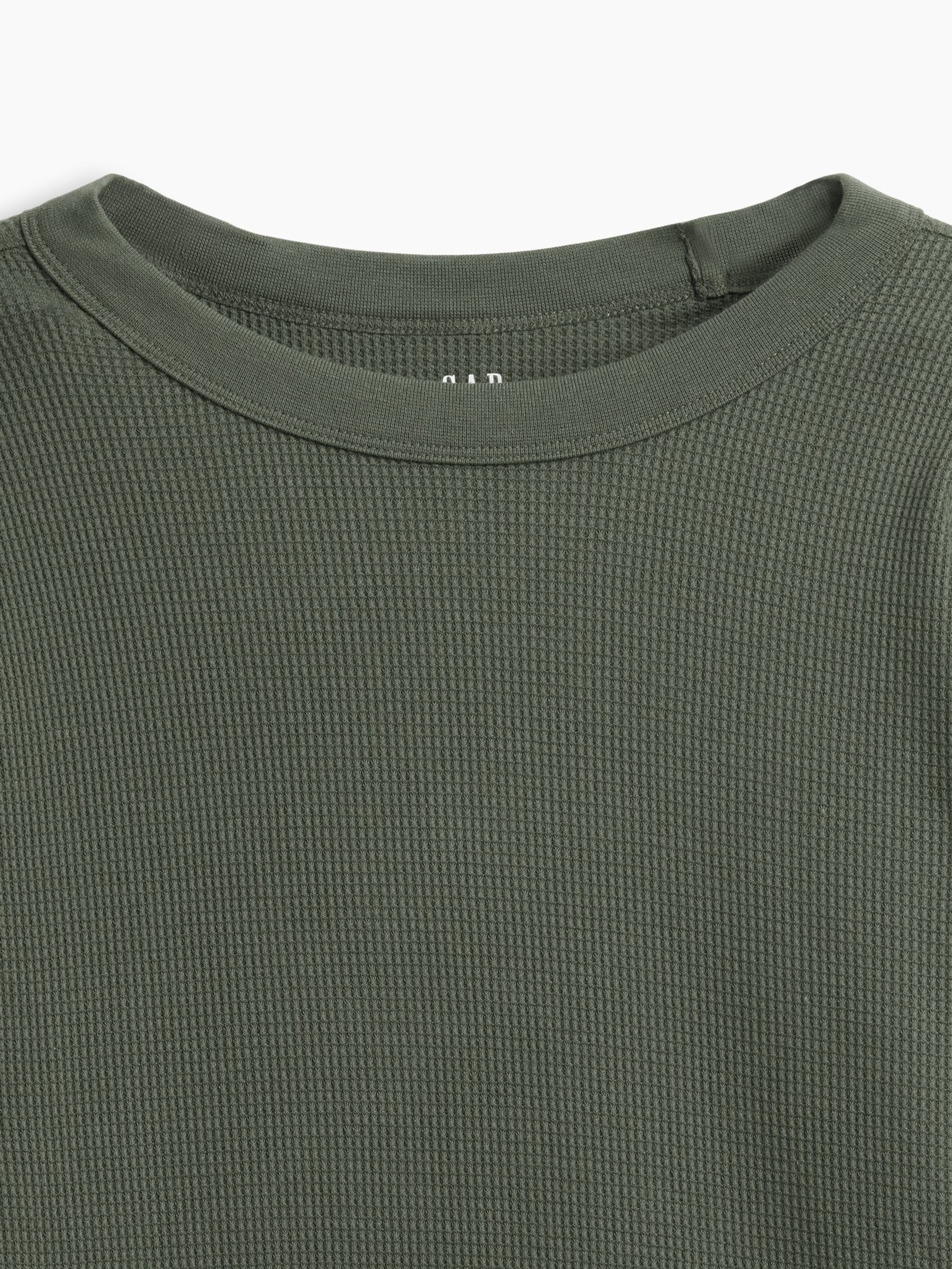Khaki Green Waffle Knit Long Sleeve T-Shirt - Image 5 of 5 Khaki Green Waffle Knit Long Sleeve T-Shirt - Image 5 of 5