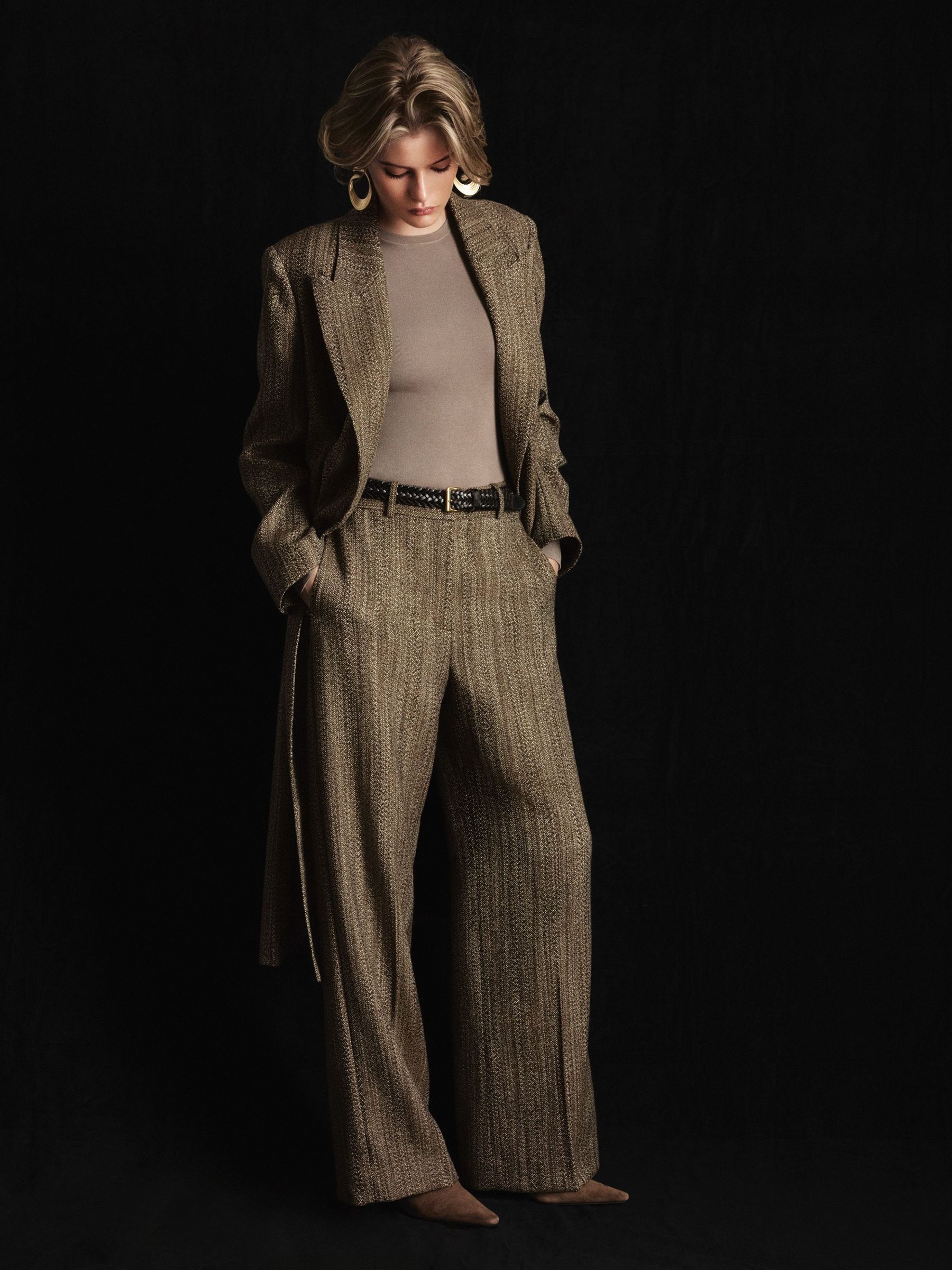 Atelier Wool-Blend Textured Wide-Leg Trousers in Brown - Image 1 of 10