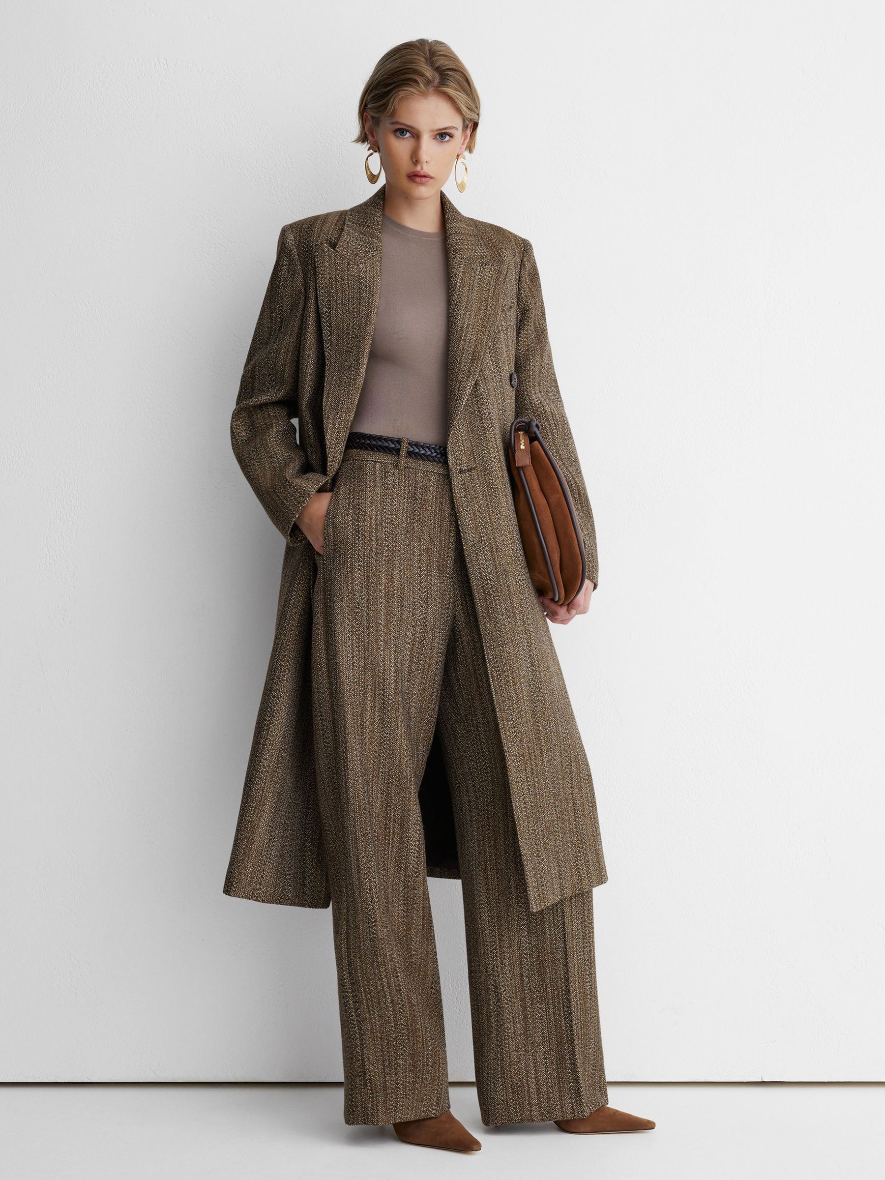 Atelier Wool-Blend Textured Wide-Leg Trousers in Brown - Image 4 of 10