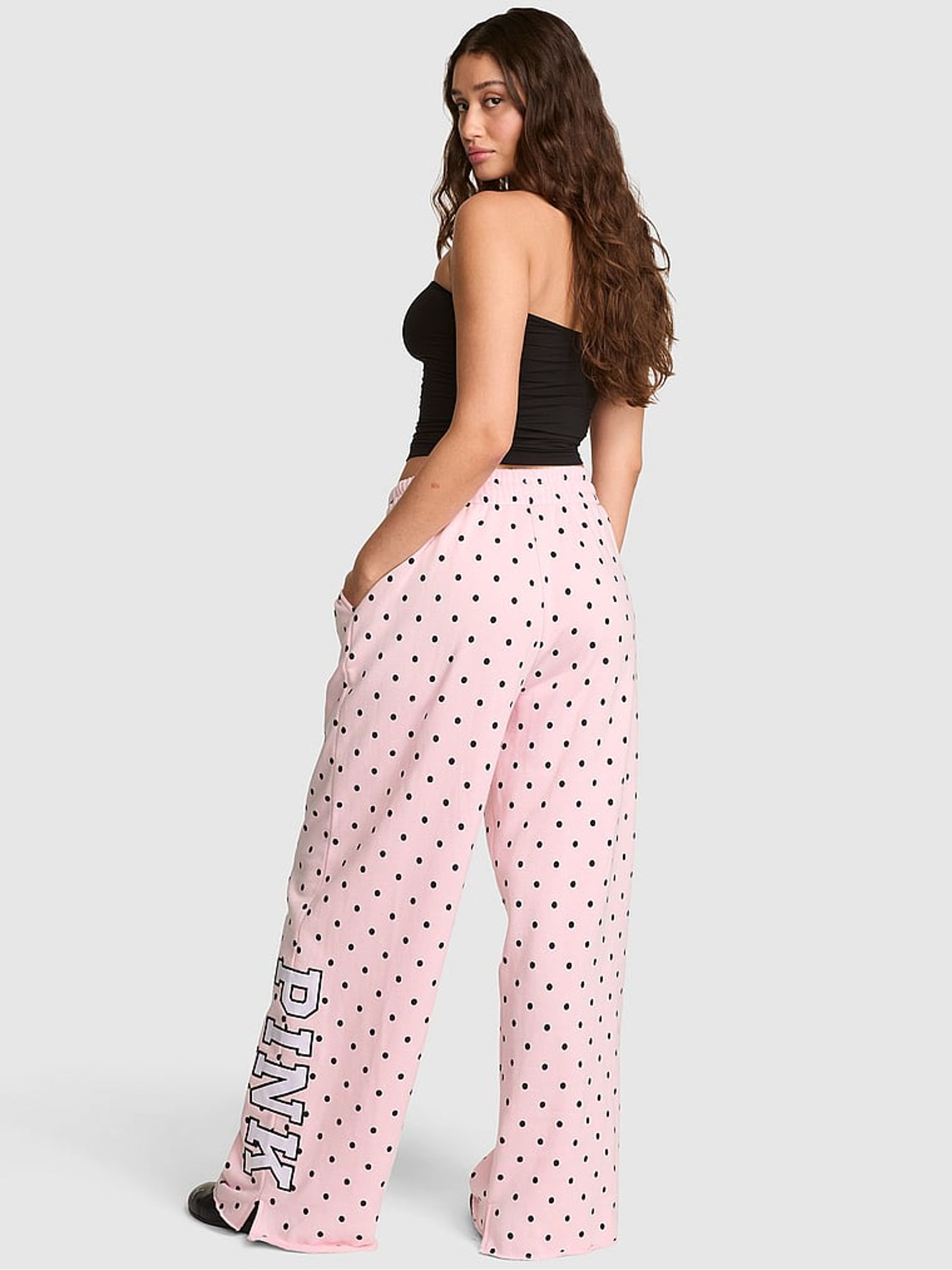 Pink Polka Dot Wide Leg Fleece Joggers - Image 2 of 2 Pink Polka Dot Wide Leg Fleece Joggers - Image 2 of 2