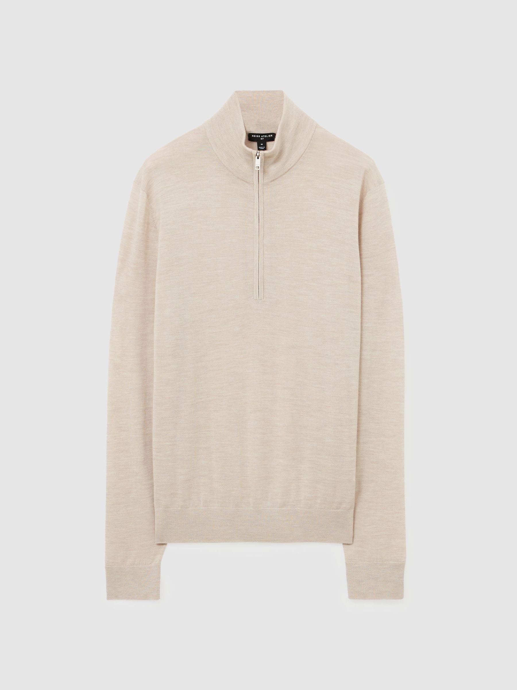 Ultra-Fine Merino Wool Quarter-Zip Jumper in Oatmeal Melange - Image 2 of 6