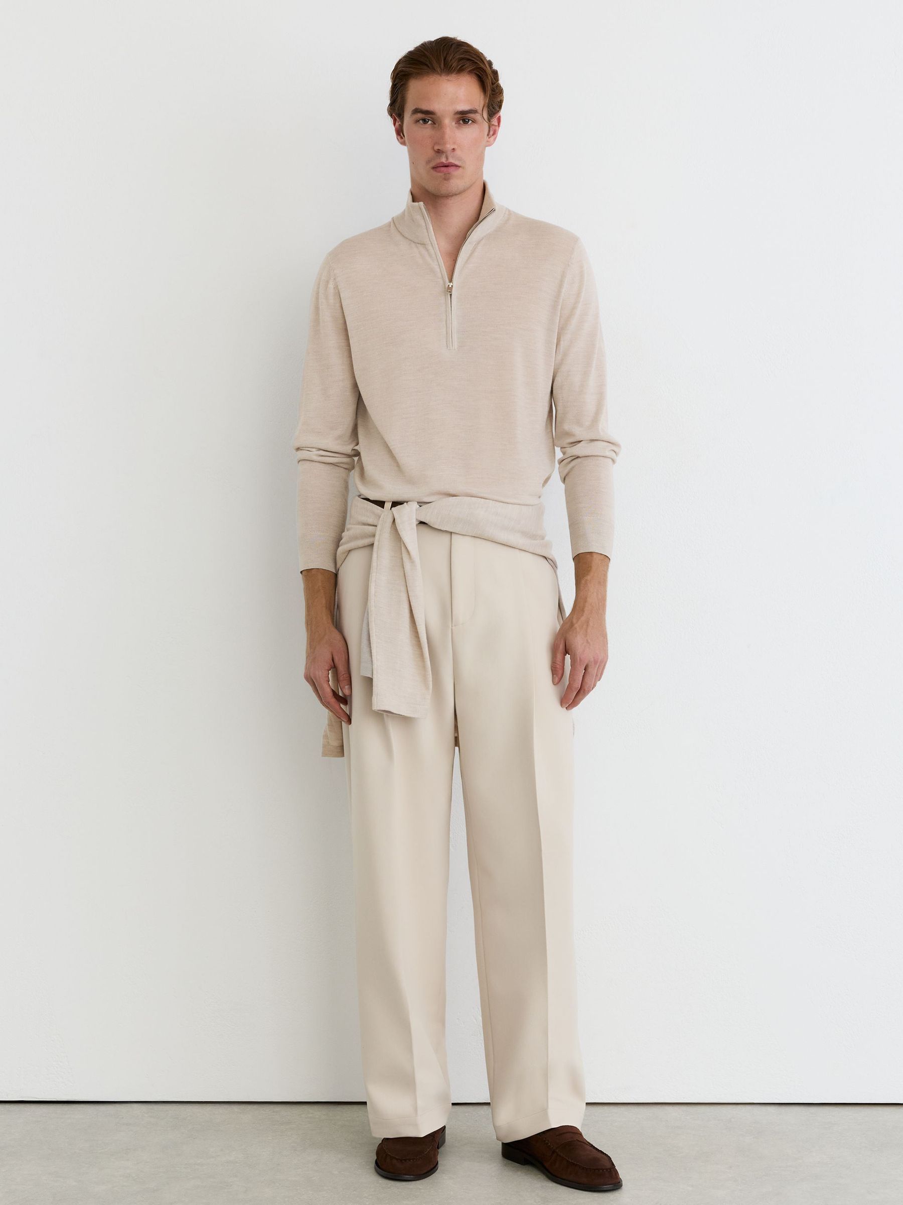 Ultra-Fine Merino Wool Quarter-Zip Jumper in Oatmeal Melange - Image 4 of 6