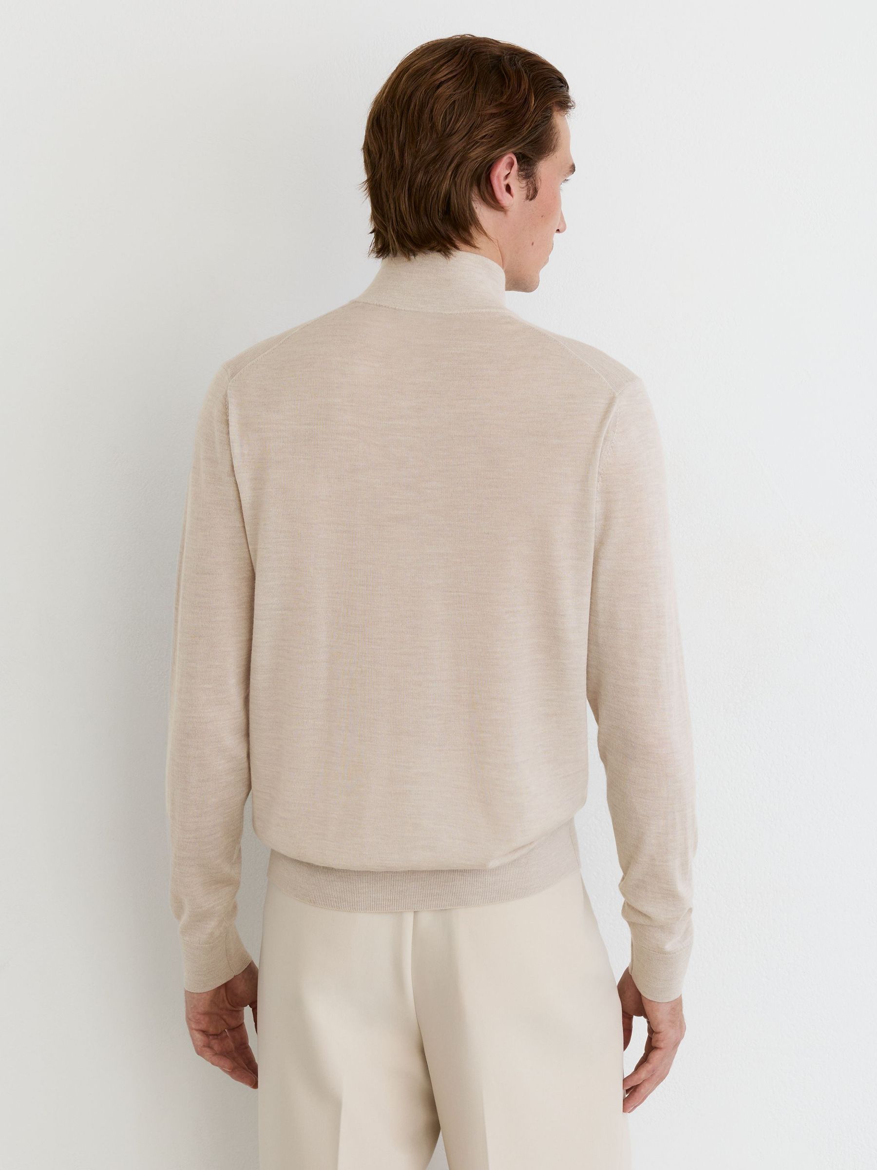 Ultra-Fine Merino Wool Quarter-Zip Jumper in Oatmeal Melange - Image 5 of 6