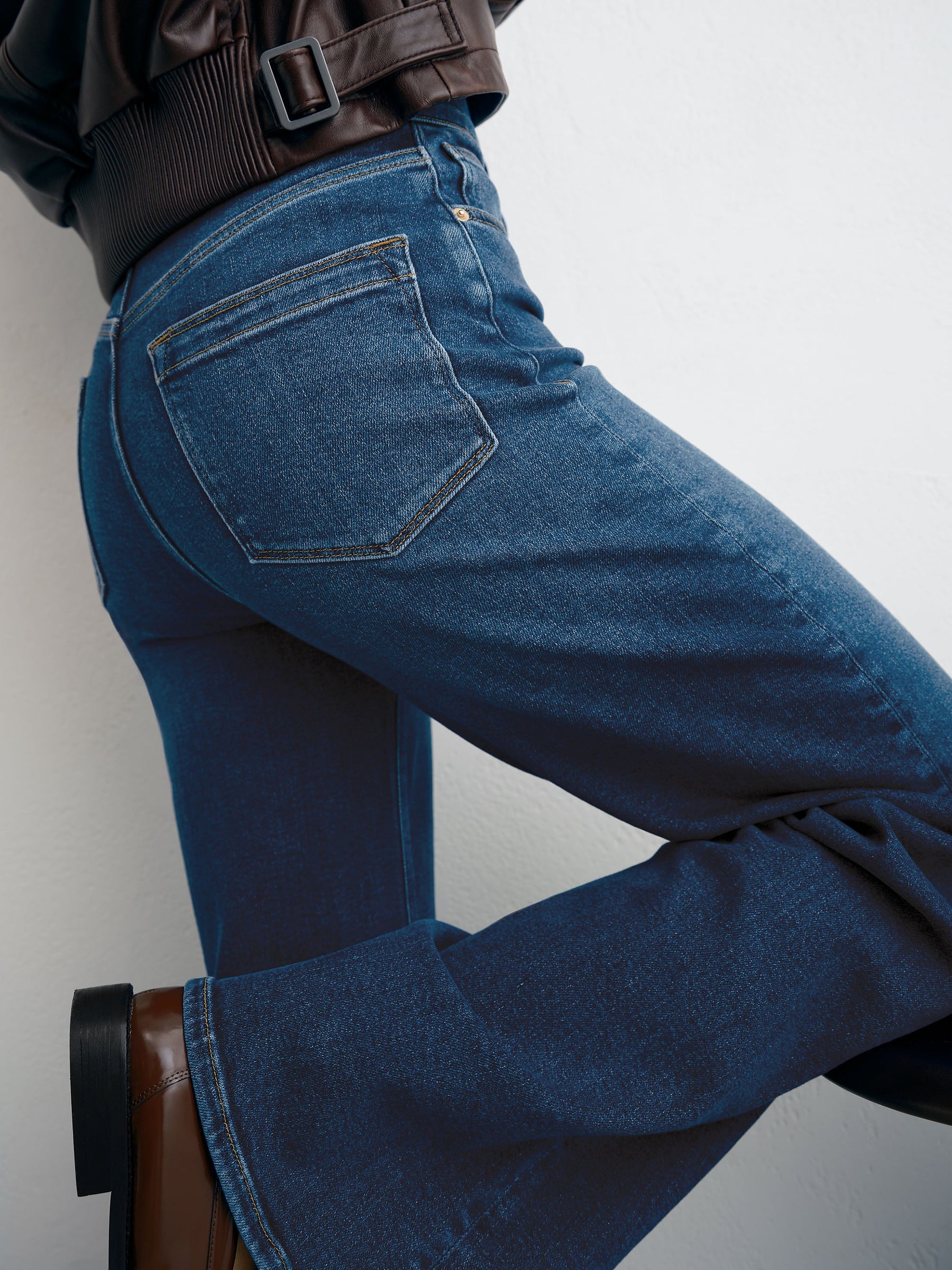 Cotton-Modal Wide-Leg Jeans in Mid Blue - Image 1 of 8
