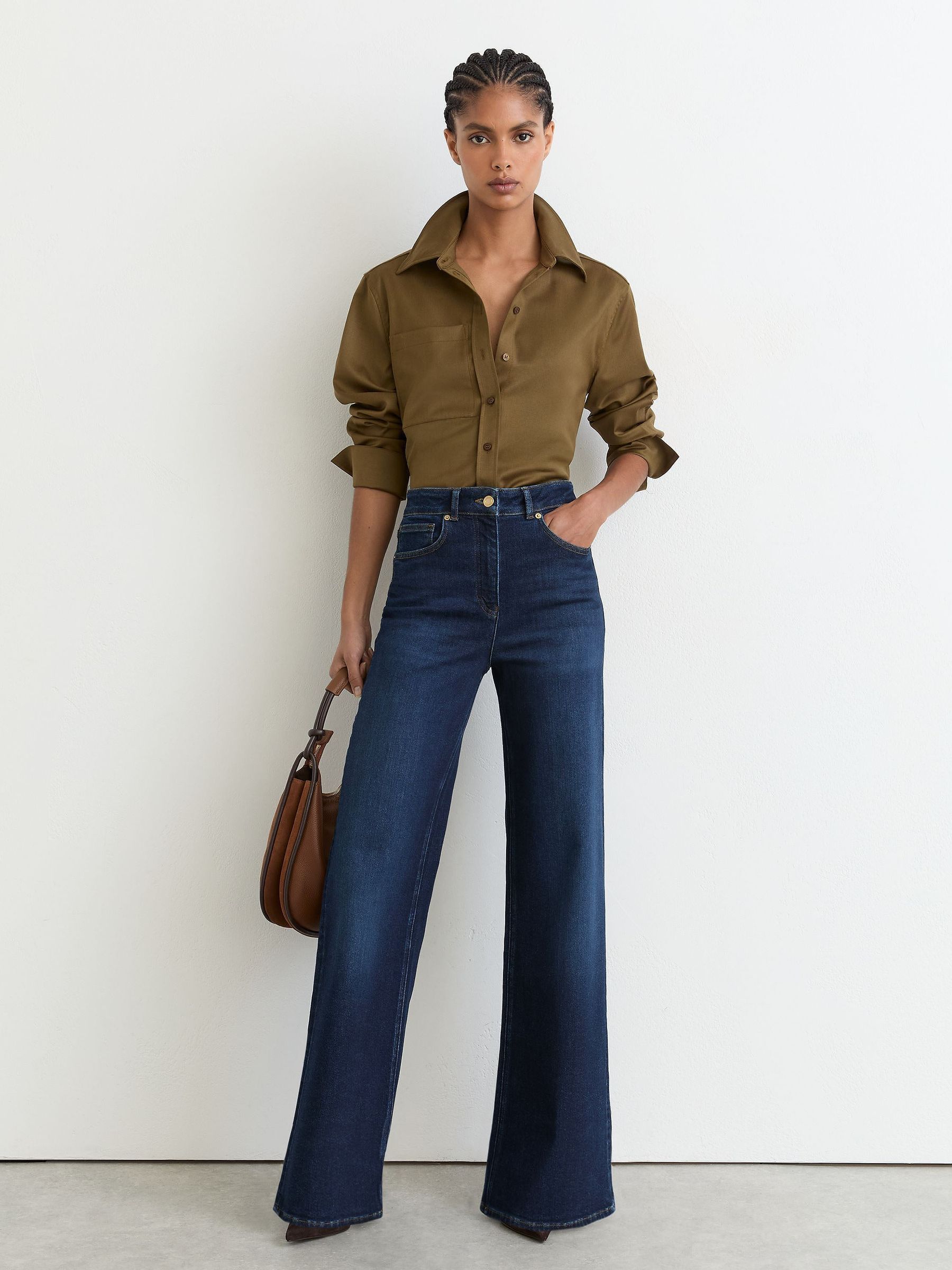 Cotton-Modal Wide-Leg Jeans in Dark Blue - Image 1 of 8