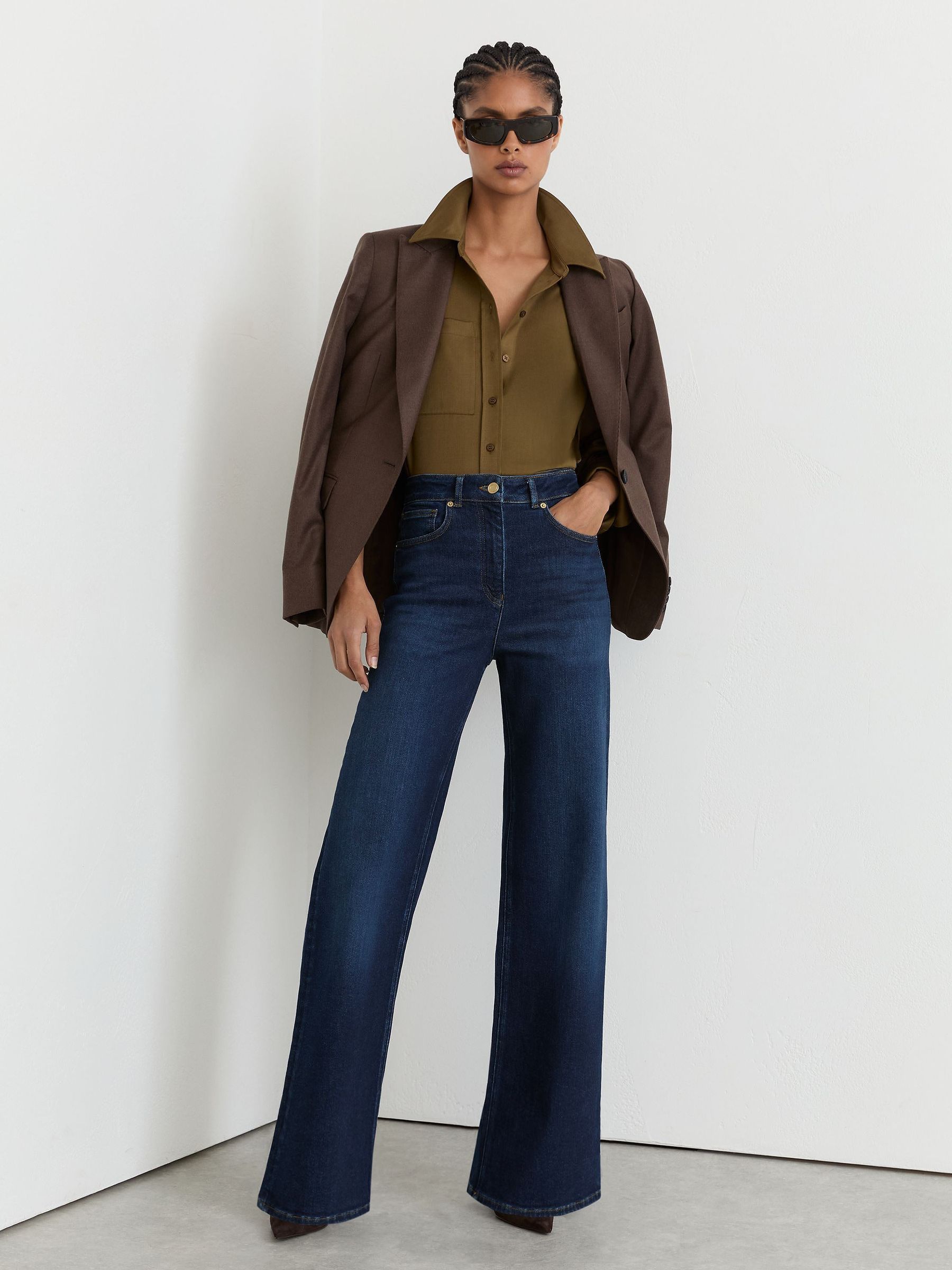 Cotton-Modal Wide-Leg Jeans in Dark Blue - Image 4 of 8