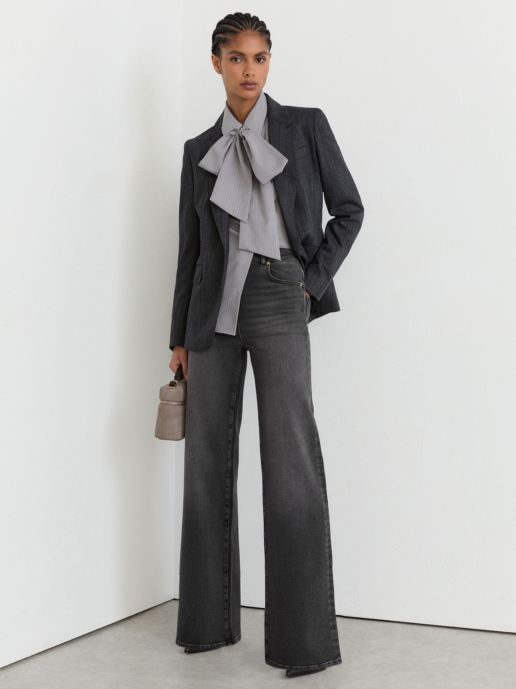 Cotton-Modal Wide-Leg Jeans in Washed Grey - Image 1 of 8