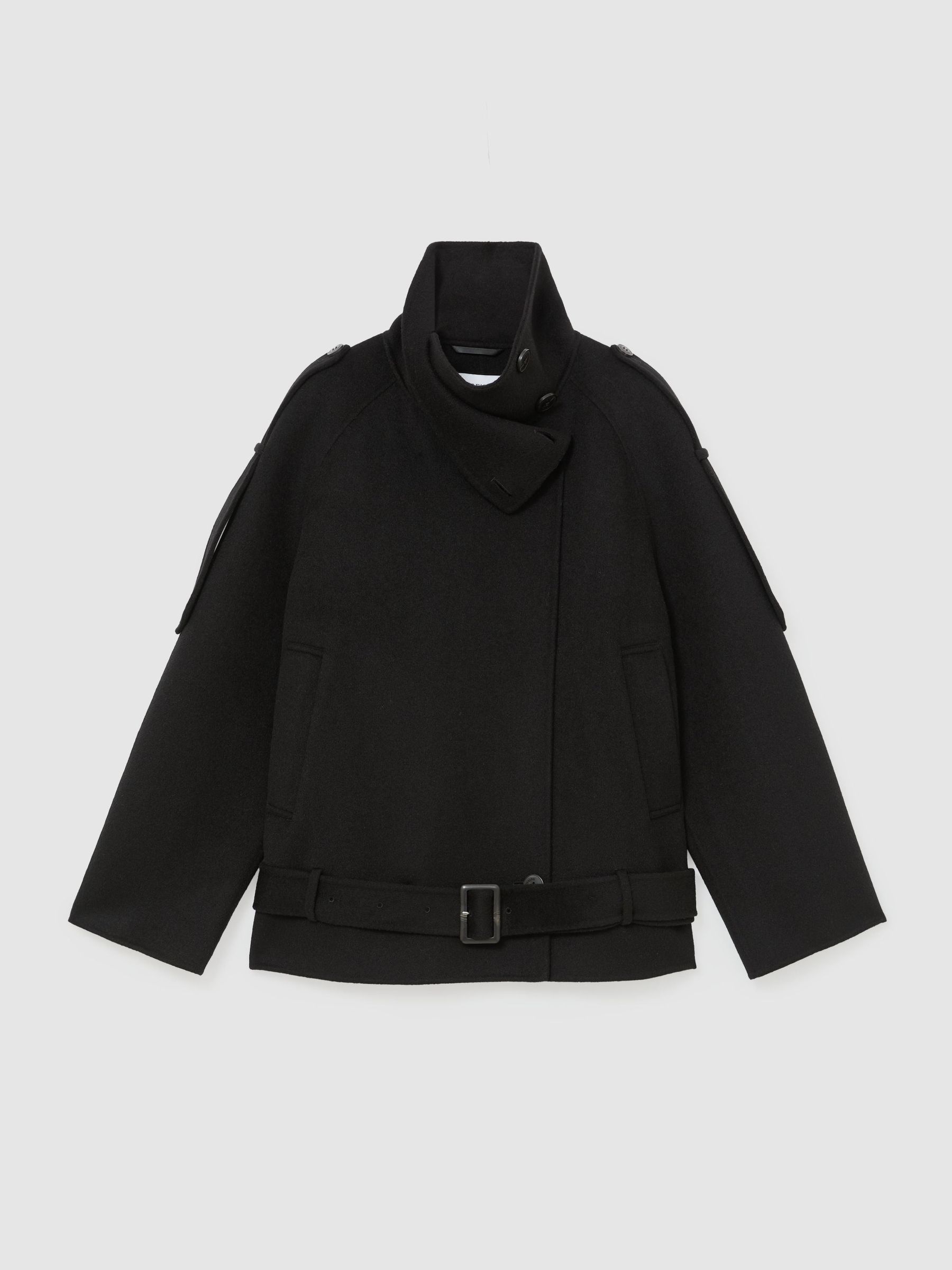 Wool-Blend Funnel-Neck Blindseam Coat in Black - Image 2 of 7