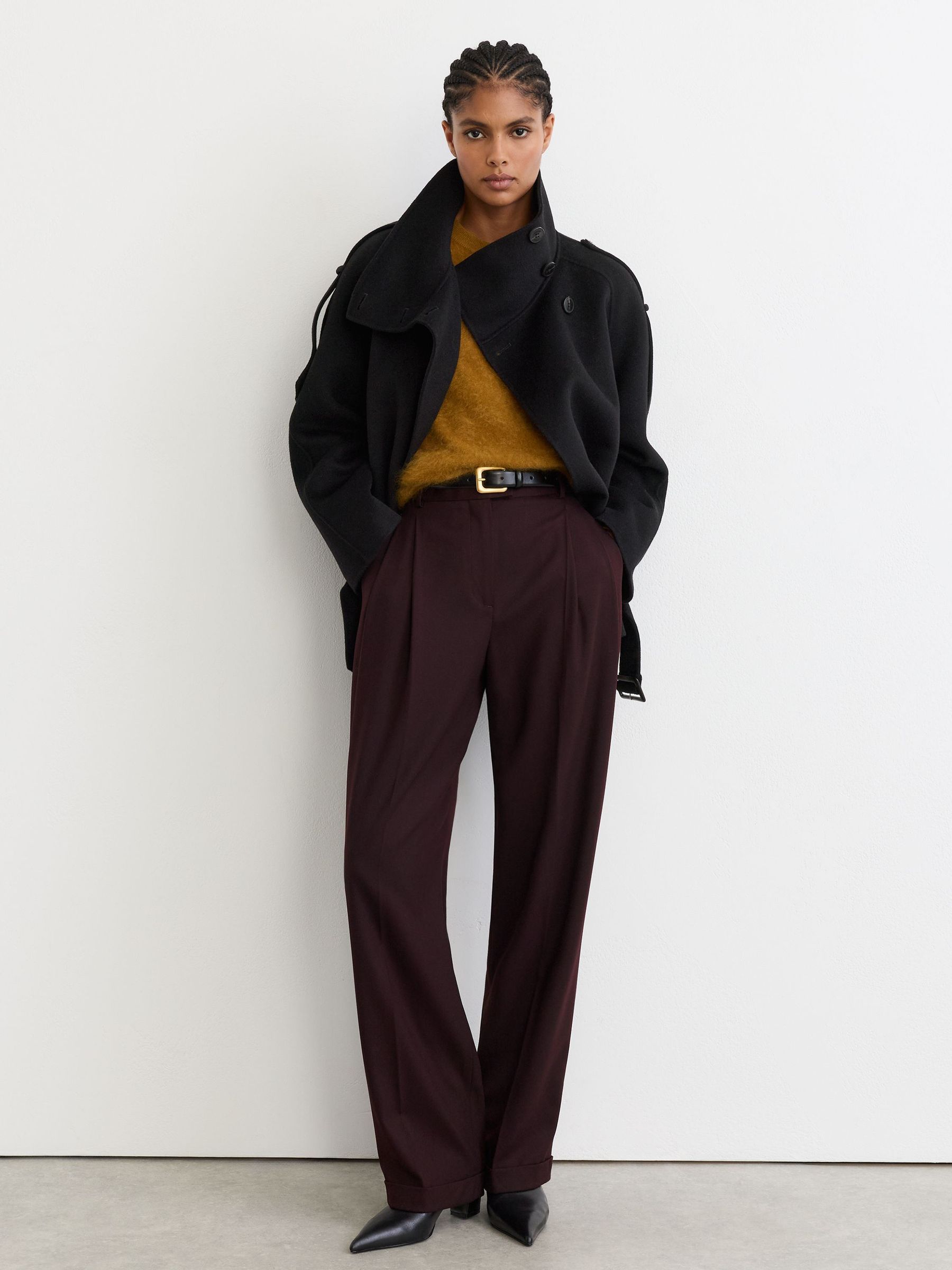 Wool-Blend Funnel-Neck Blindseam Coat in Black - Image 3 of 7