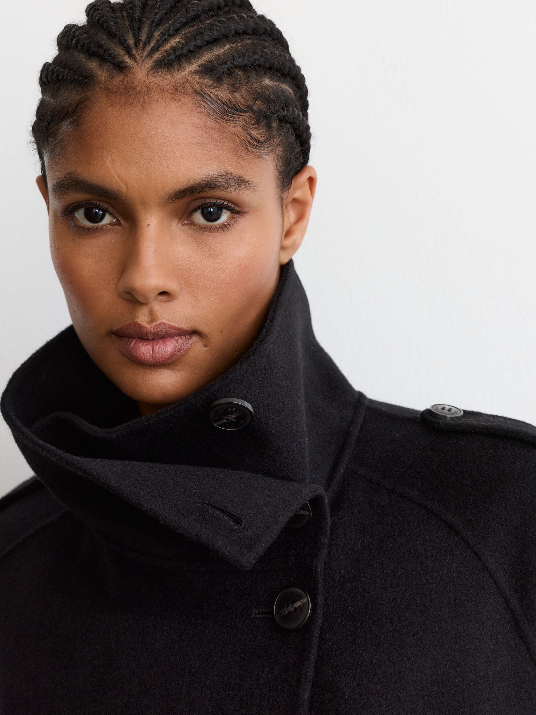 Wool-Blend Funnel-Neck Blindseam Coat in Black - Image 4 of 7
