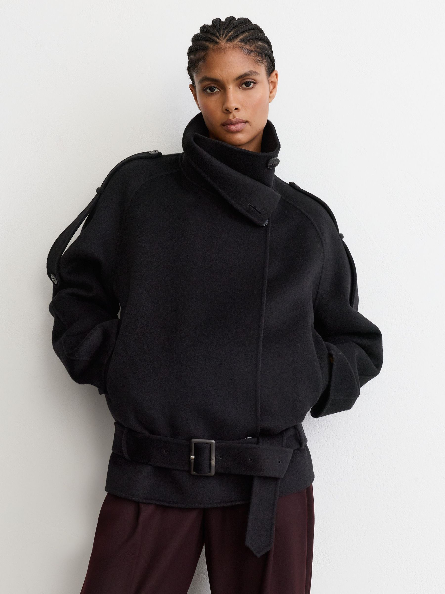 Wool-Blend Funnel-Neck Blindseam Coat in Black - Image 5 of 7