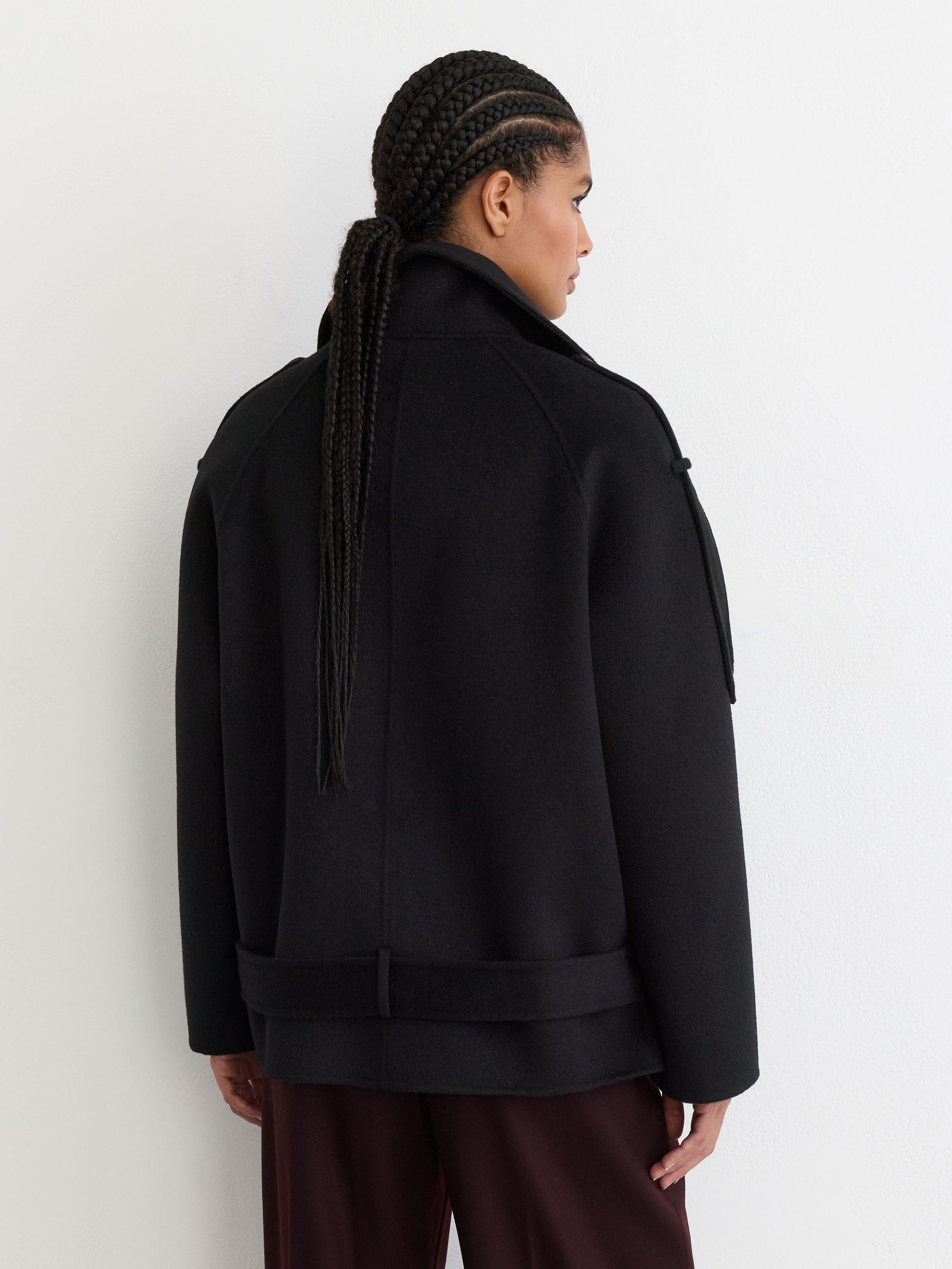 Wool-Blend Funnel-Neck Blindseam Coat in Black - Image 6 of 7