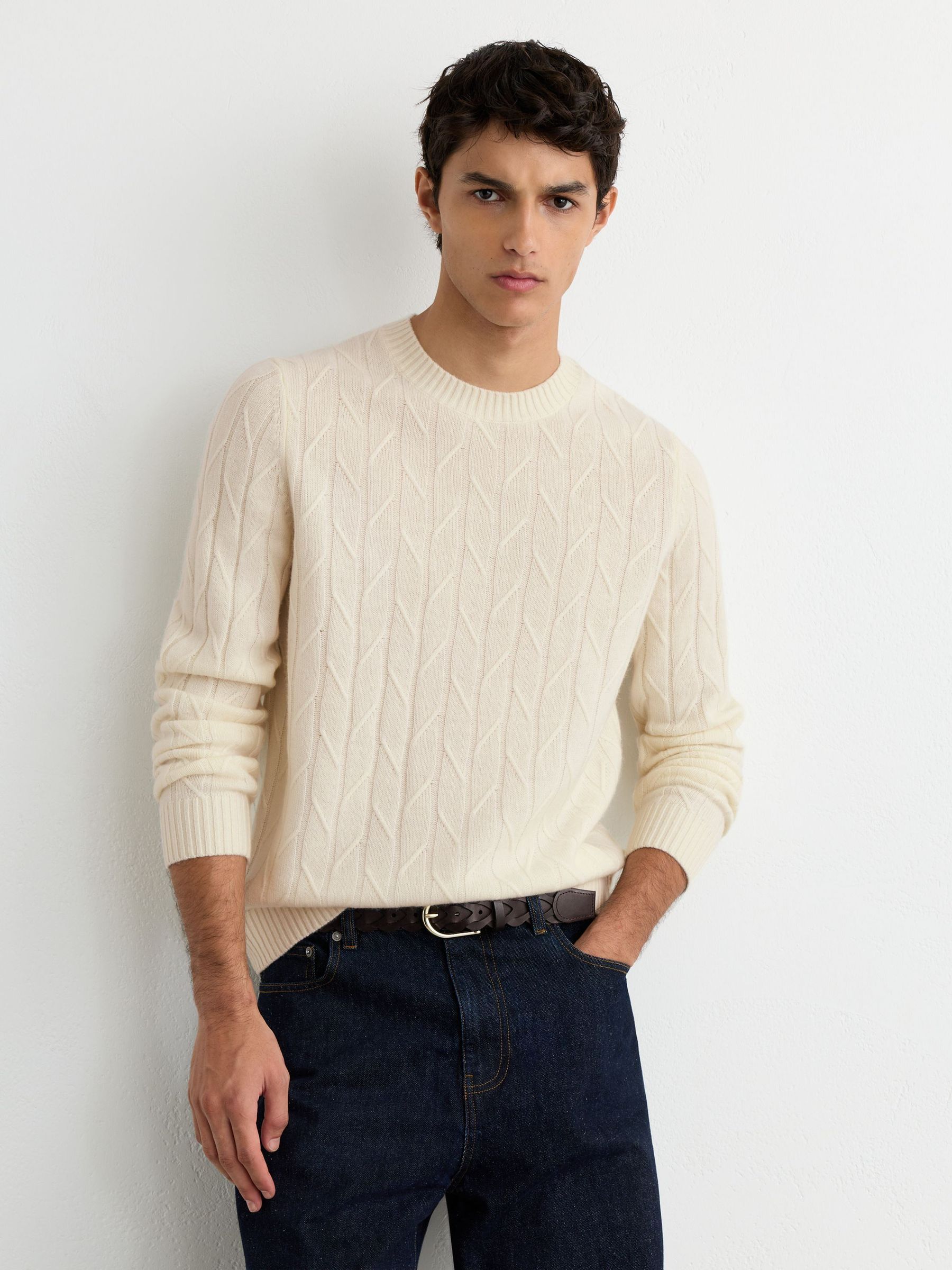 Wool Twisted-Cable Crew-Neck Jumper in Ivory White - Image 1 of 6