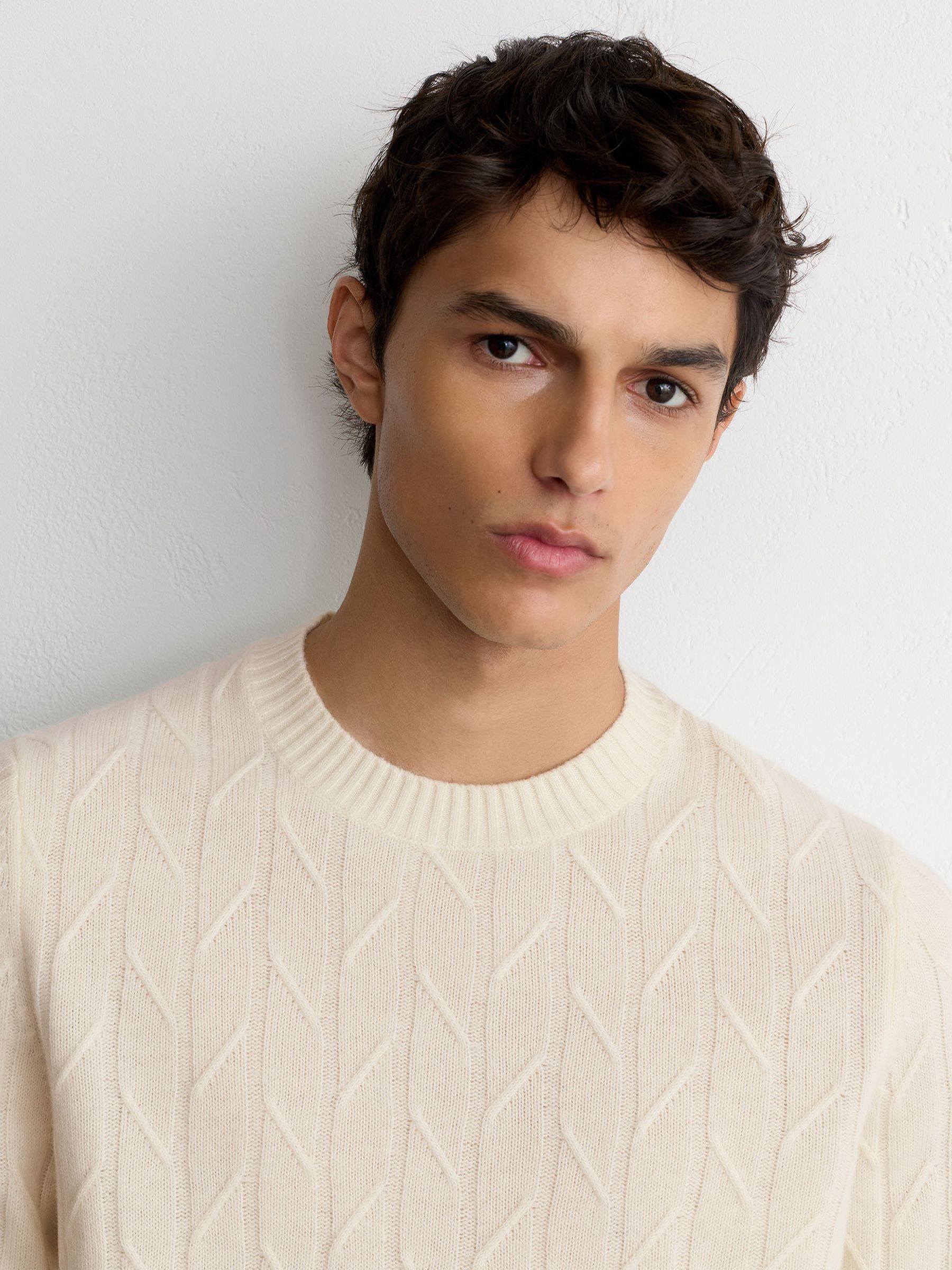 Wool Twisted-Cable Crew-Neck Jumper in Ivory White - Image 3 of 6