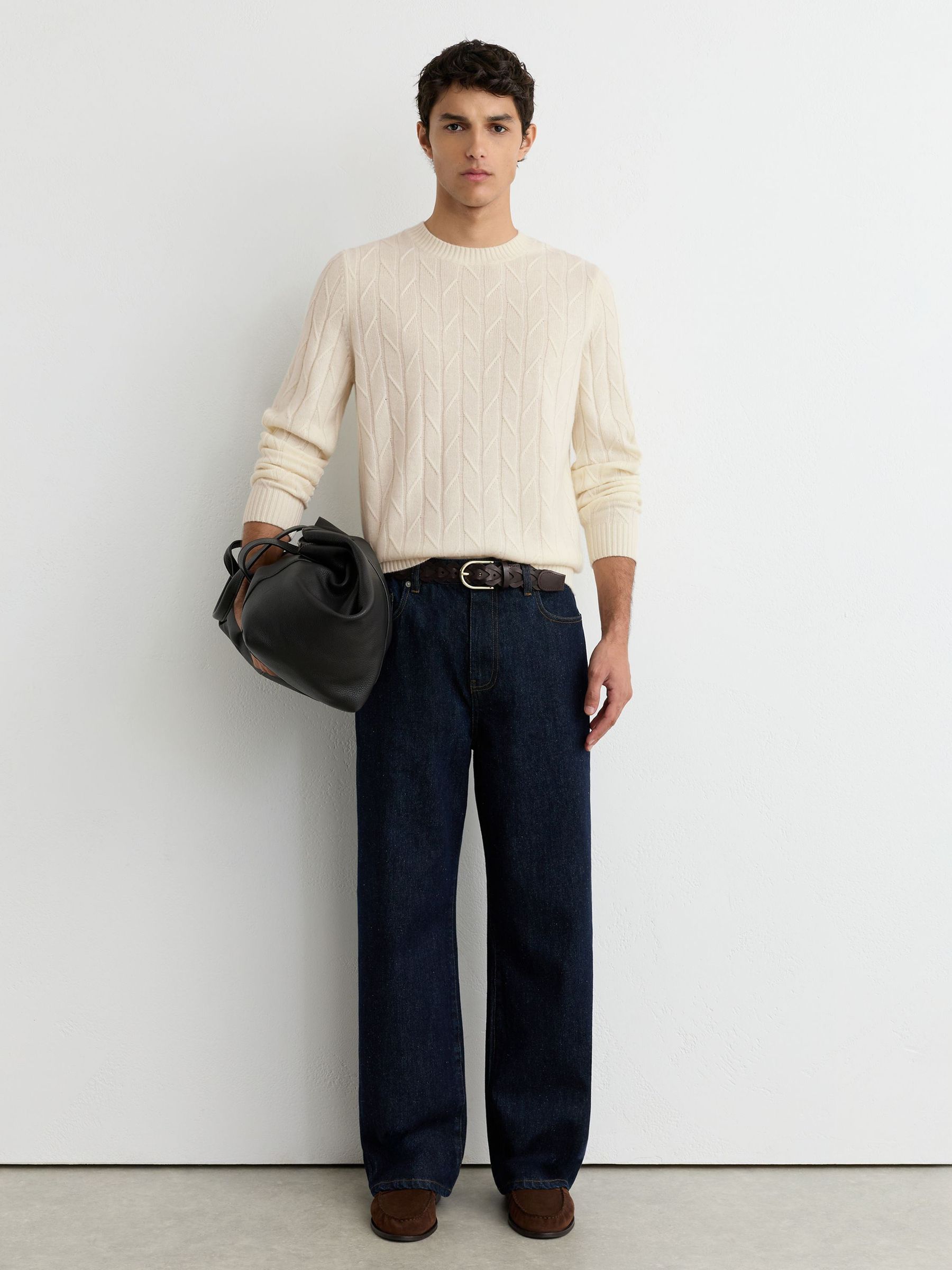 Wool Twisted-Cable Crew-Neck Jumper in Ivory White - Image 4 of 6
