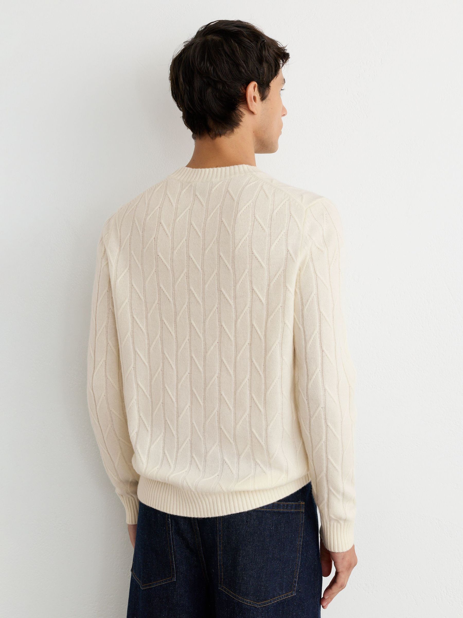 Wool Twisted-Cable Crew-Neck Jumper in Ivory White - Image 5 of 6