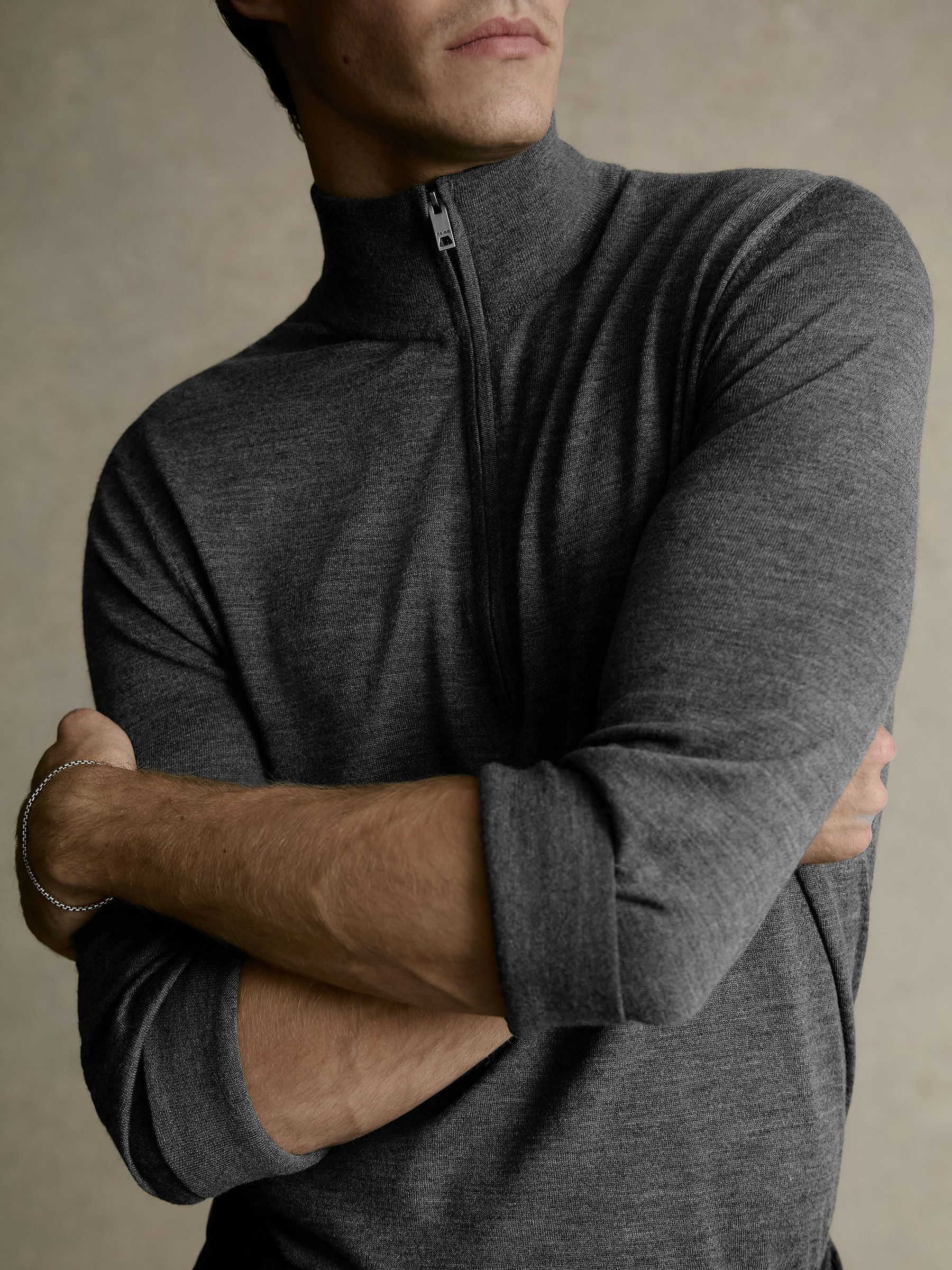 Ultra-Fine Merino Wool Quarter-Zip Jumper in Charcoal Melange - Image 1 of 8