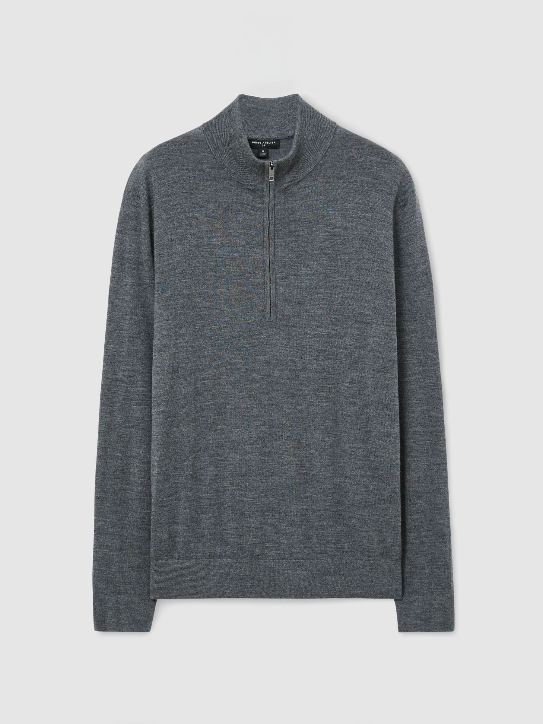 Ultra-Fine Merino Wool Quarter-Zip Jumper in Charcoal Melange - Image 2 of 8