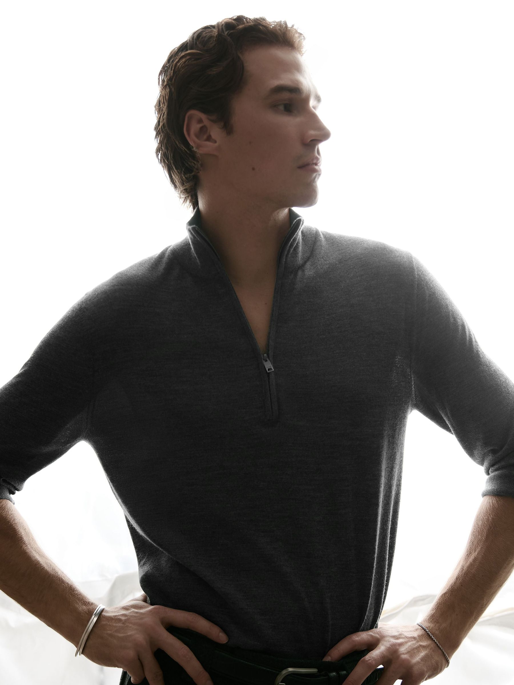 Ultra-Fine Merino Wool Quarter-Zip Jumper in Charcoal Melange - Image 3 of 8