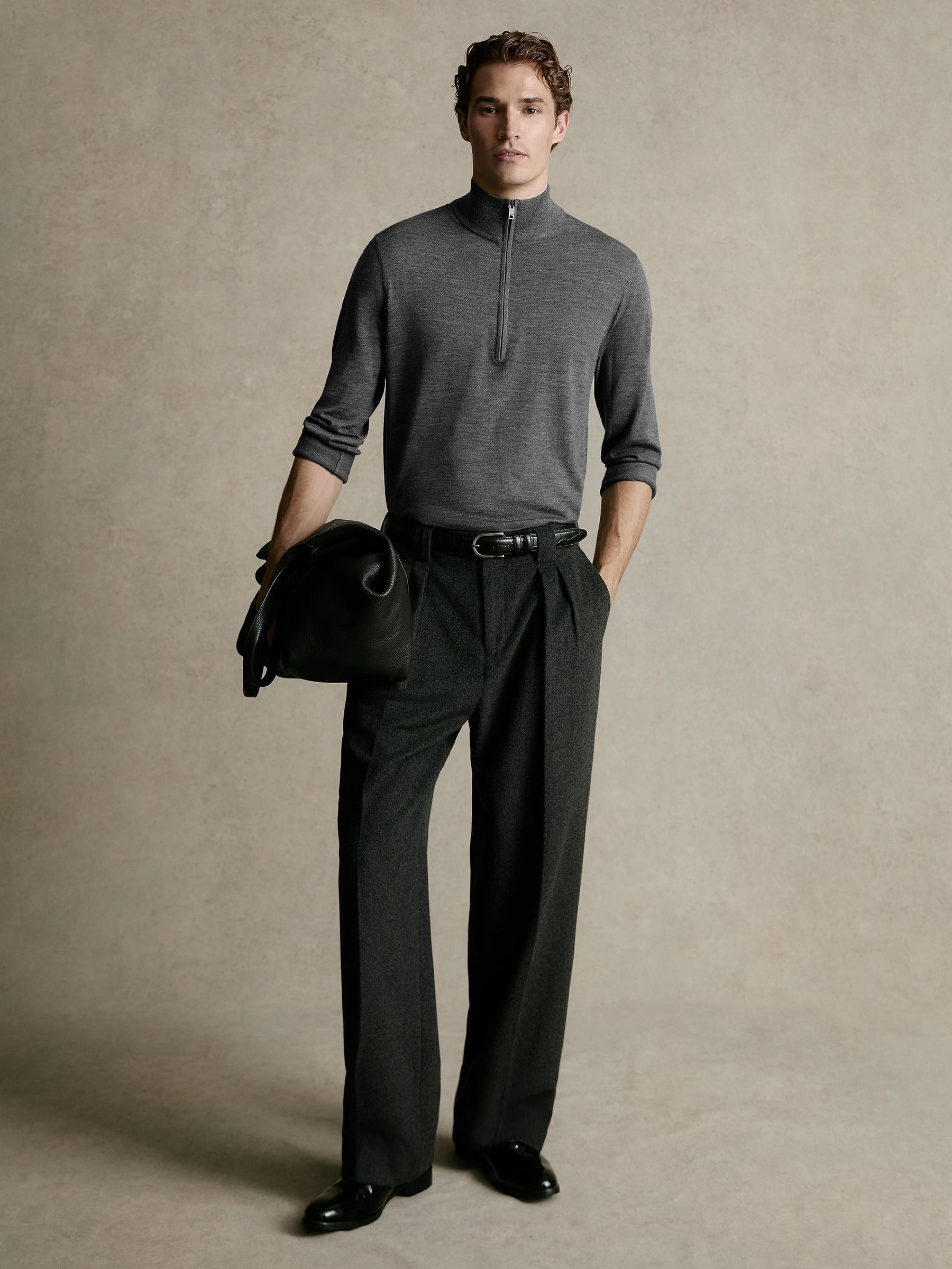 Ultra-Fine Merino Wool Quarter-Zip Jumper in Charcoal Melange - Image 4 of 8