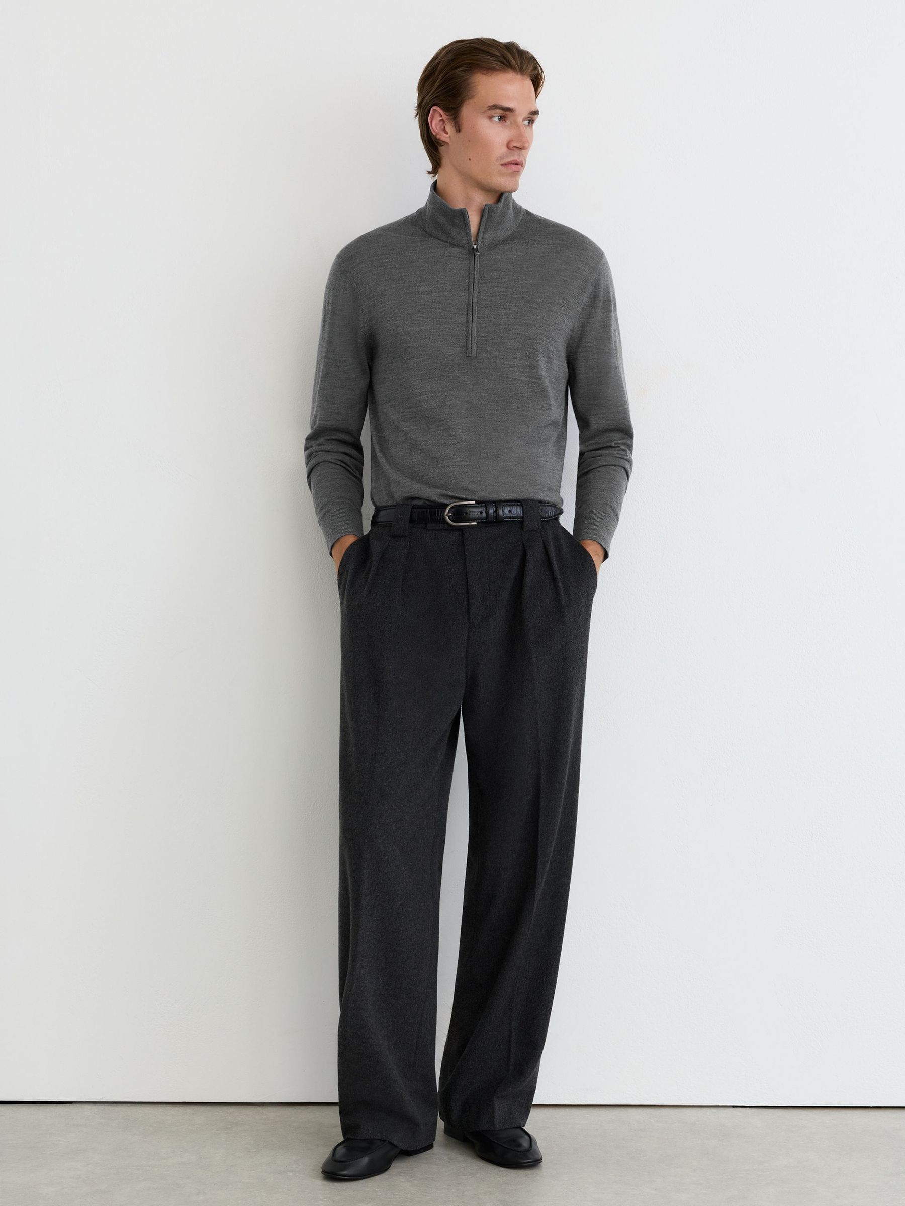Ultra-Fine Merino Wool Quarter-Zip Jumper in Charcoal Melange - Image 6 of 8