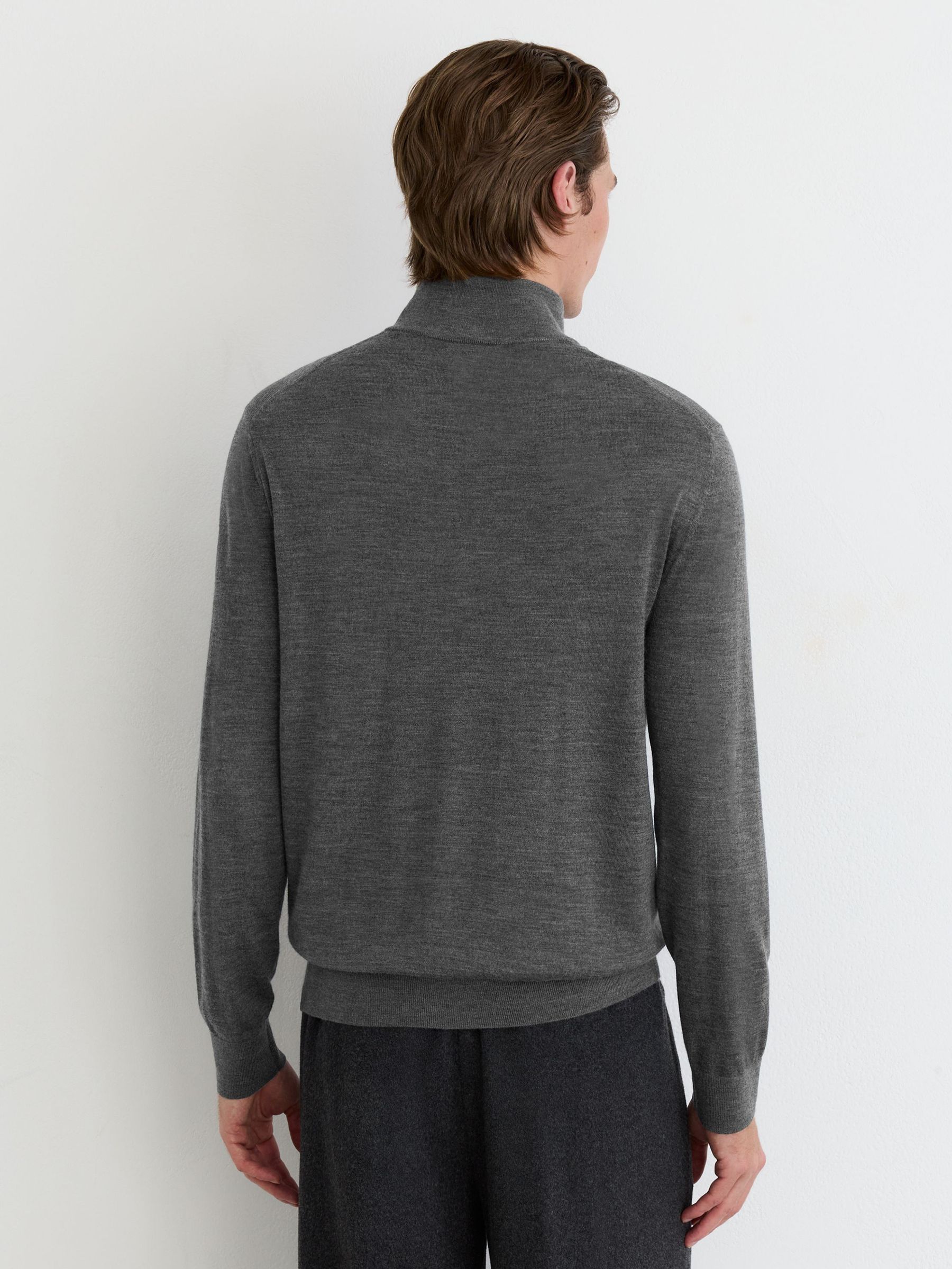 Ultra-Fine Merino Wool Quarter-Zip Jumper in Charcoal Melange - Image 7 of 8