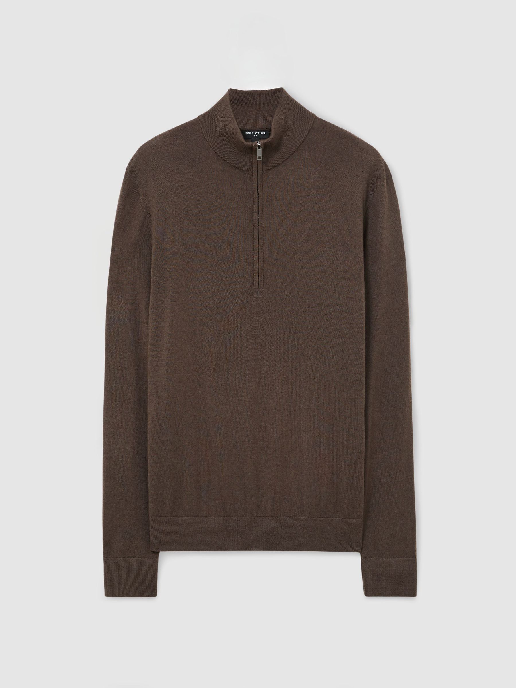 Ultra-Fine Merino Wool Quarter-Zip Jumper in Brown Umber - Image 2 of 6