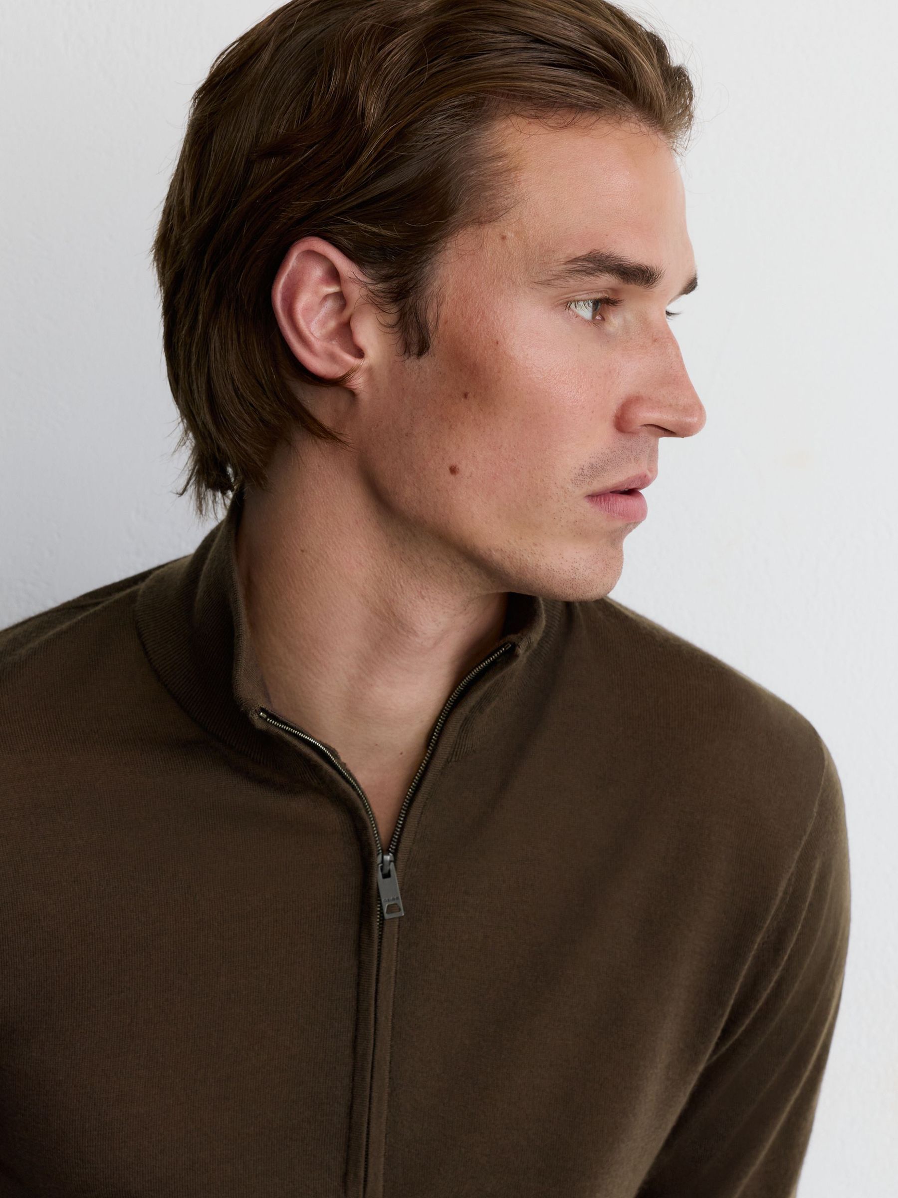 Ultra-Fine Merino Wool Quarter-Zip Jumper in Brown Umber - Image 4 of 6