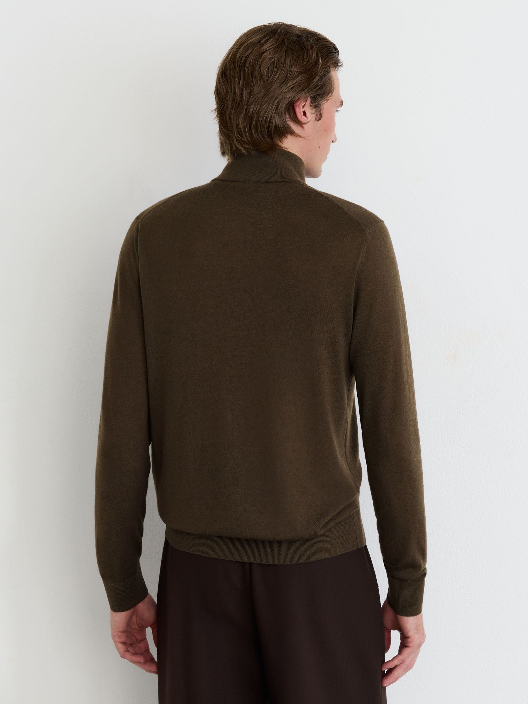 Ultra-Fine Merino Wool Quarter-Zip Jumper in Brown Umber - Image 5 of 6
