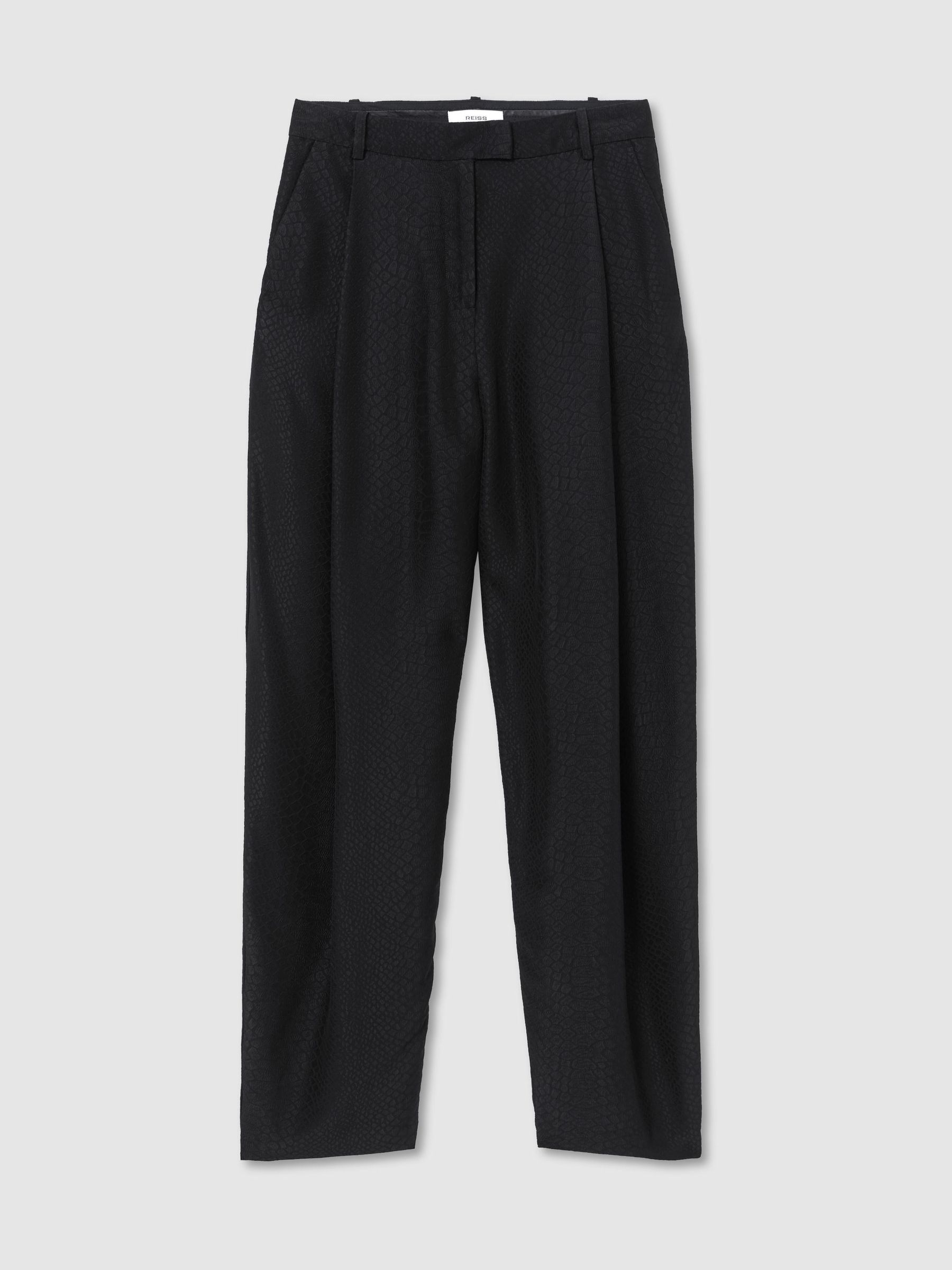 Jacquard Deep-Pleat Barrel-Leg Trousers in Black - Image 2 of 6