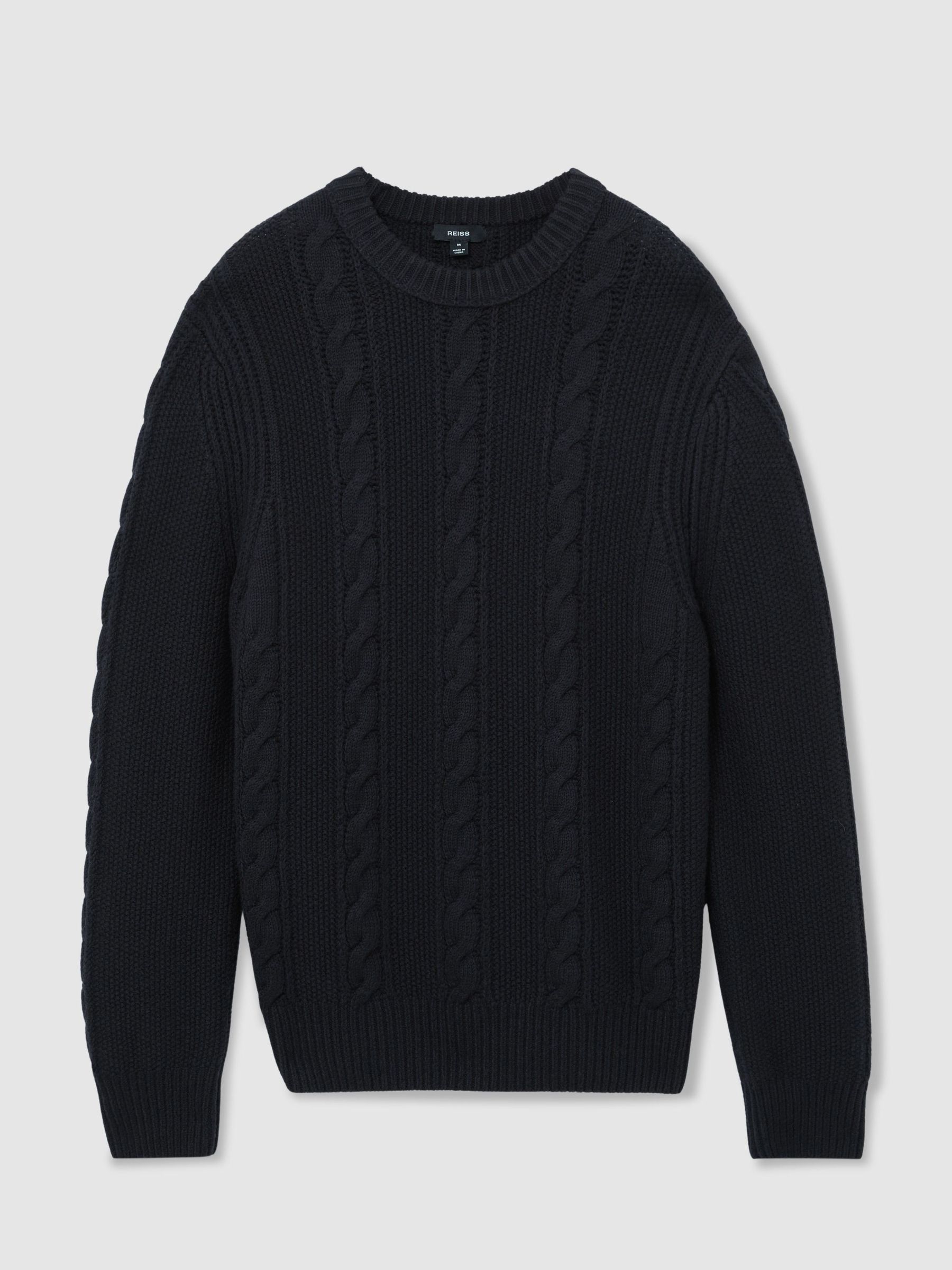 Cable-Knit Crew-Neck Jumper with Wool in Navy - 圖片 2/6