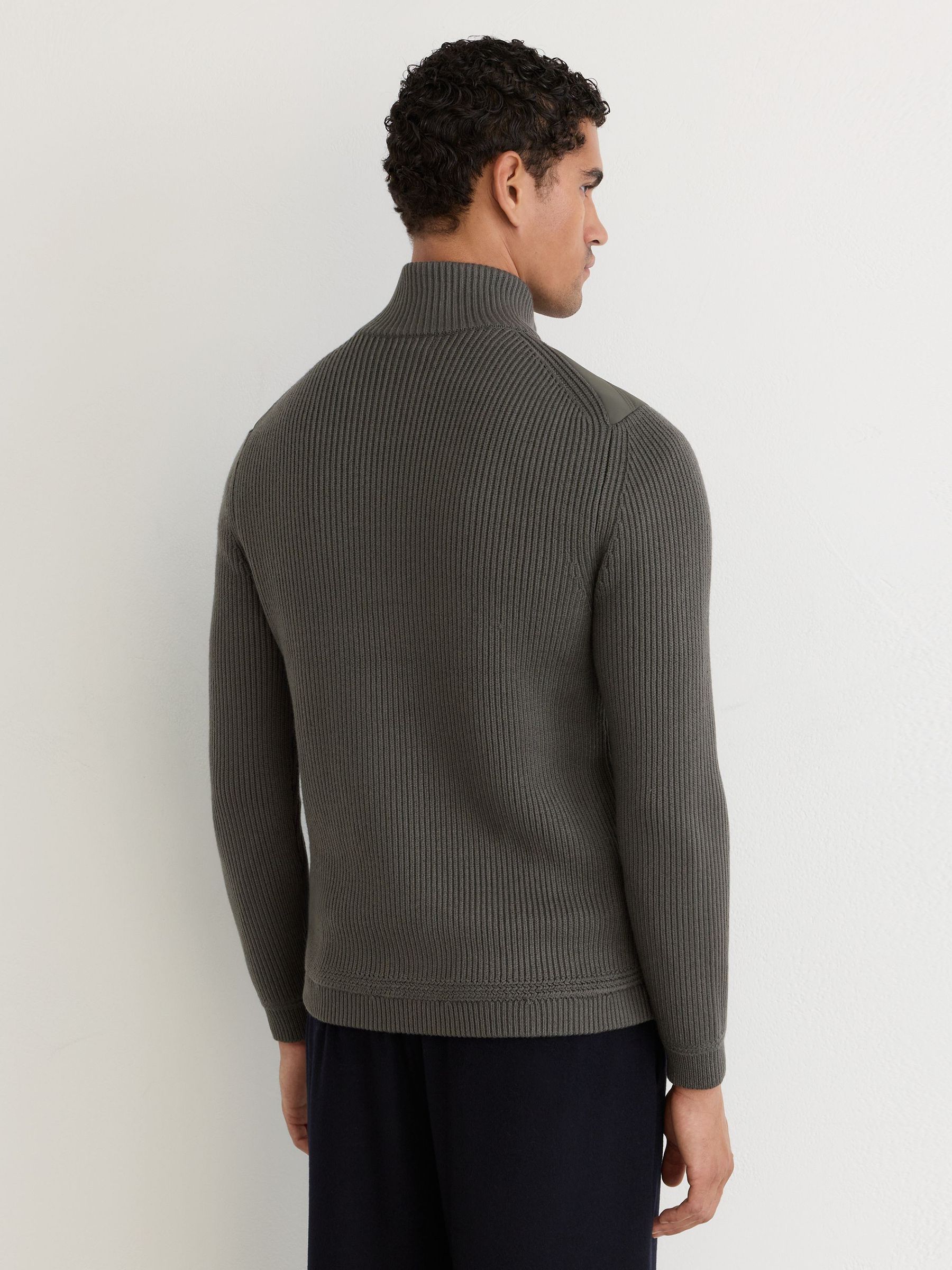 Quilted Rib-Knit Funnel-Neck Jacket in Army Green - Image 7 of 9