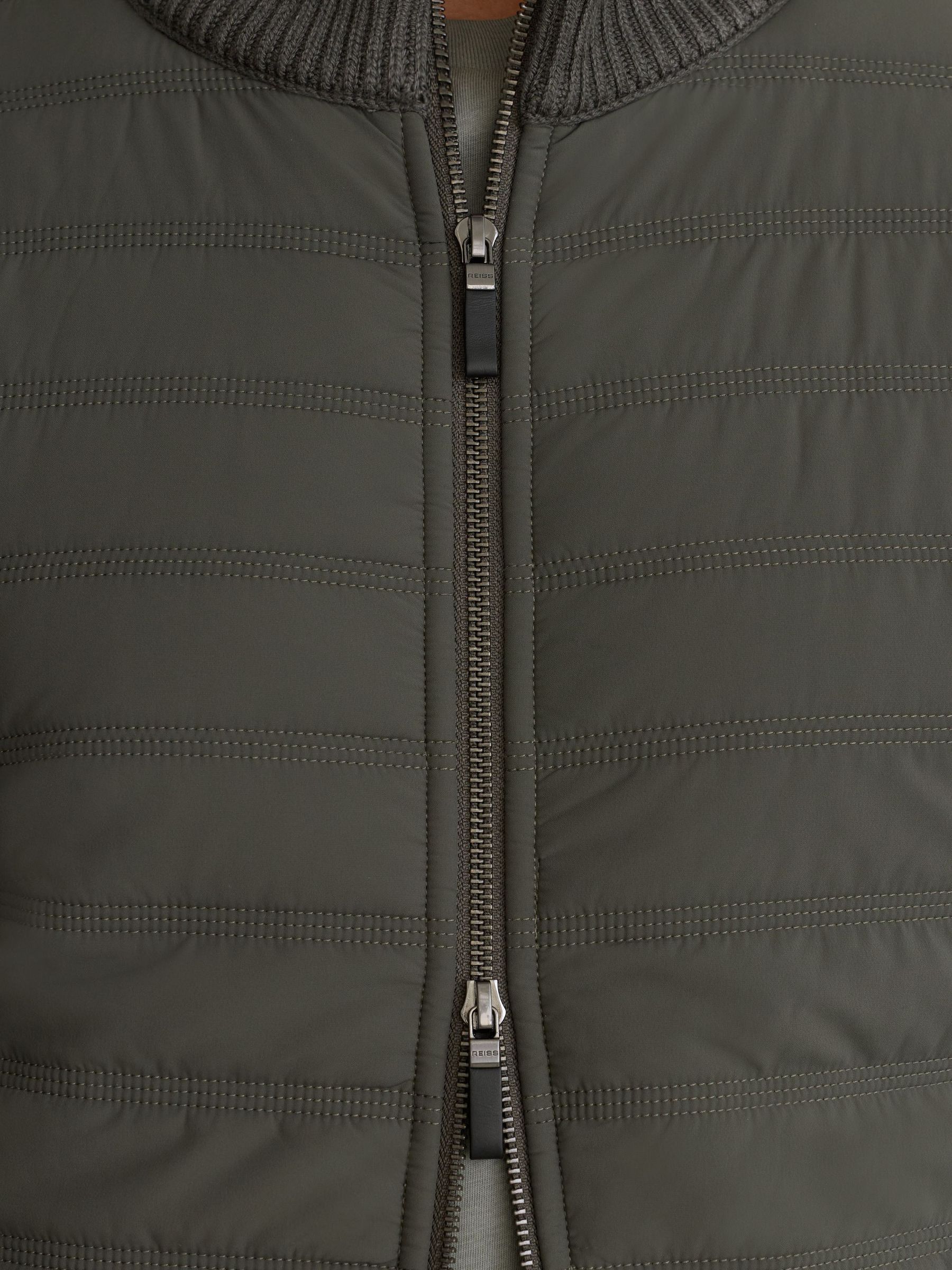 Quilted Rib-Knit Funnel-Neck Jacket in Army Green - Image 8 of 9