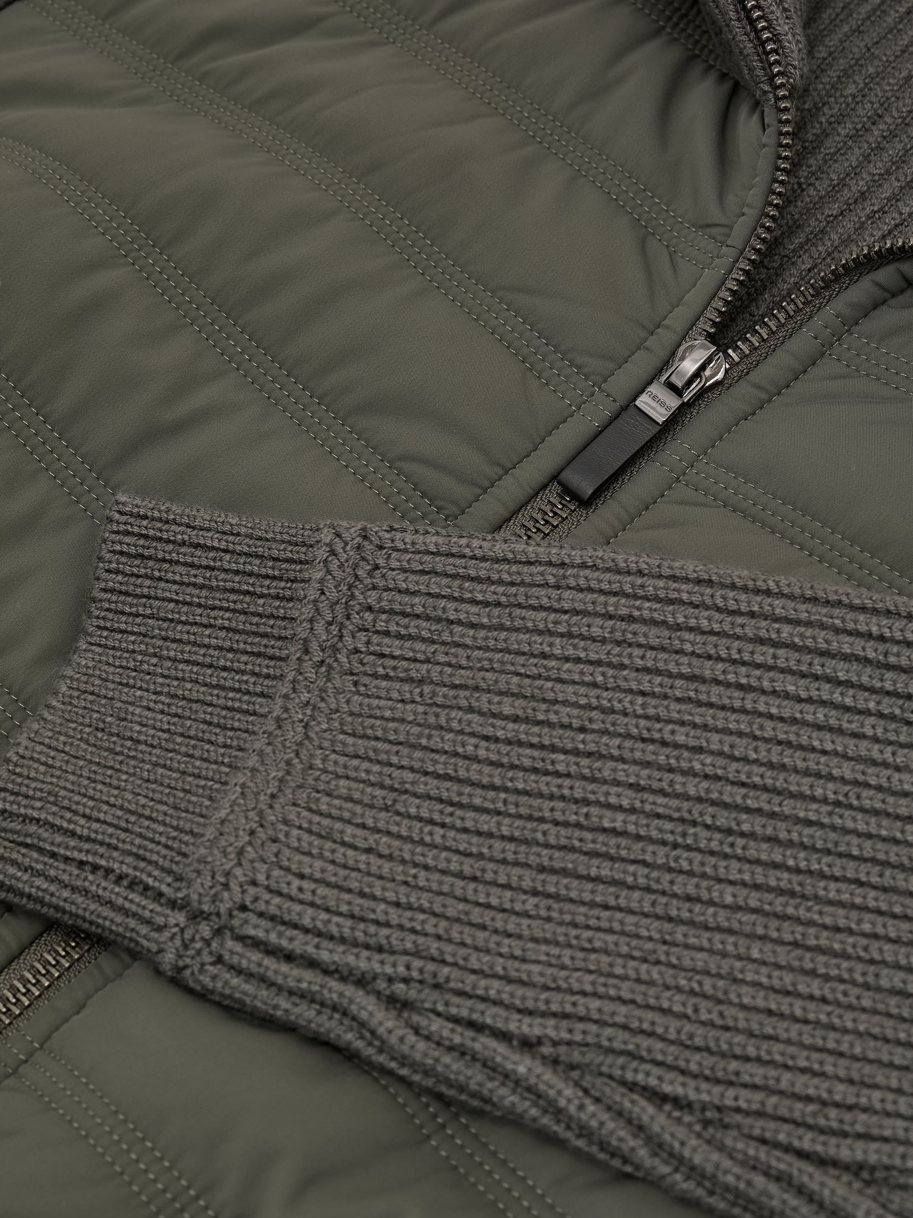 Quilted Rib-Knit Funnel-Neck Jacket in Army Green - Image 9 of 9
