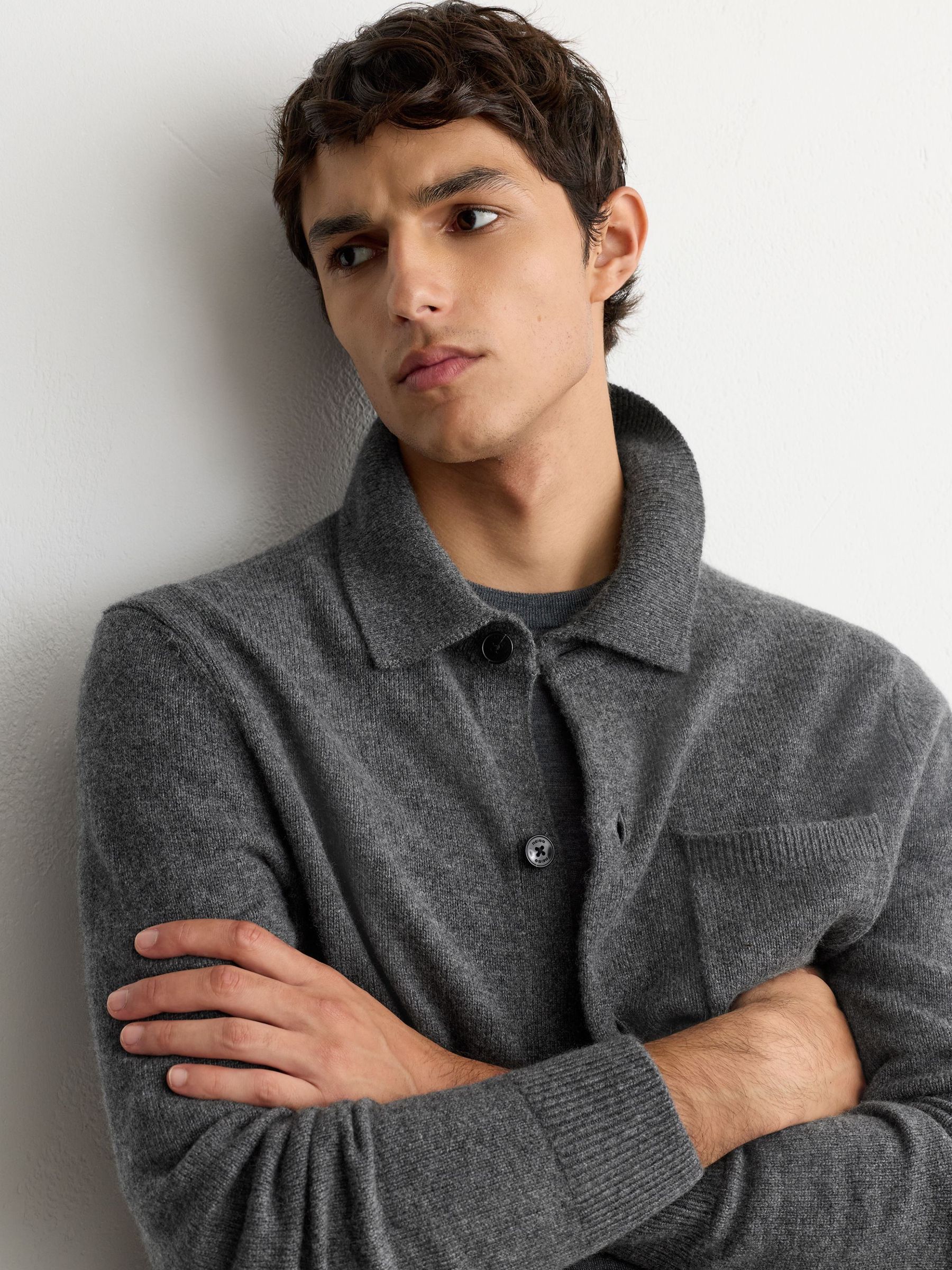 Wool-Cashmere Knitted Overshirt in Charcoal Melange - Image 1 of 6