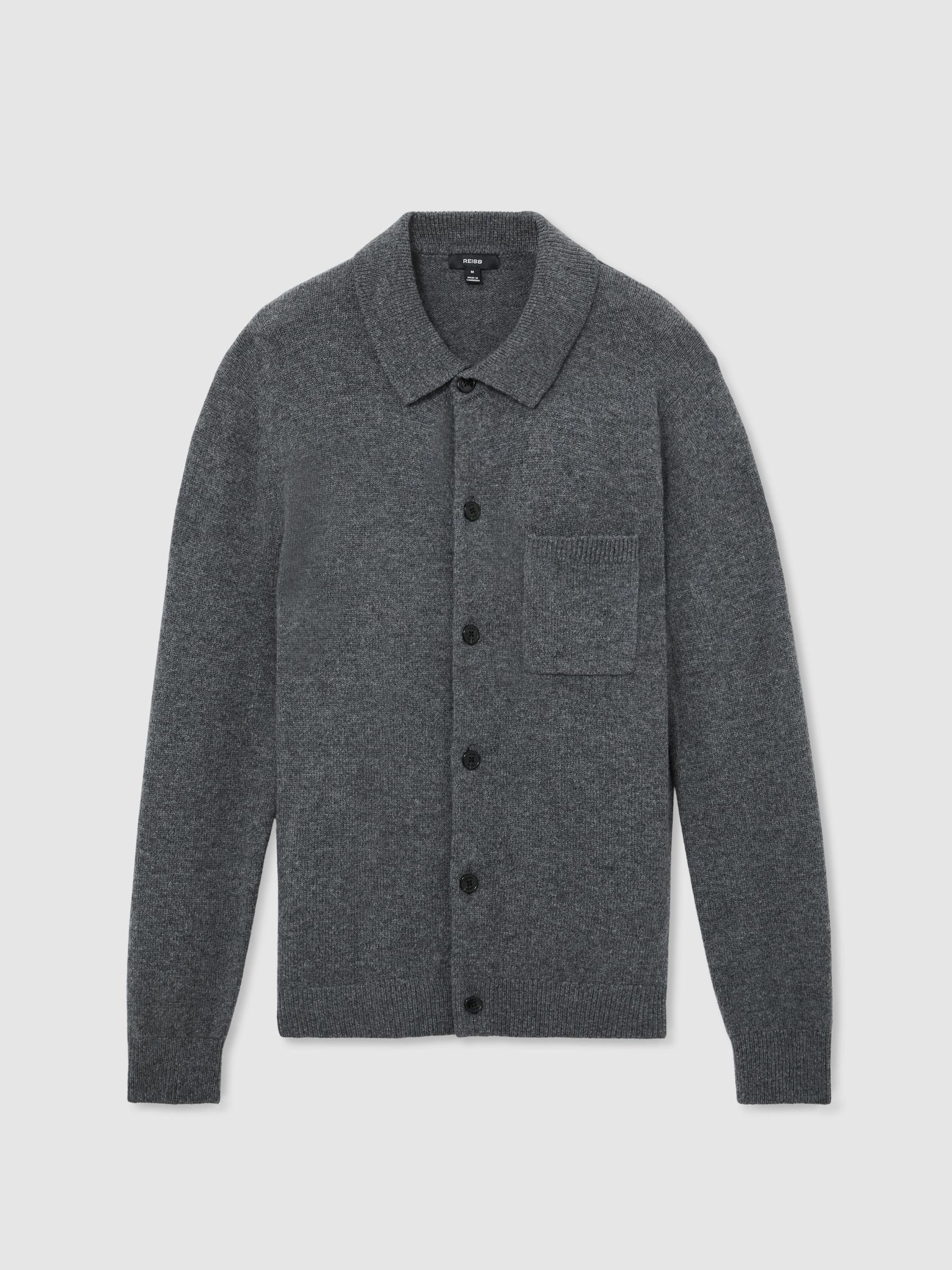Wool-Cashmere Knitted Overshirt in Charcoal Melange - Image 2 of 6