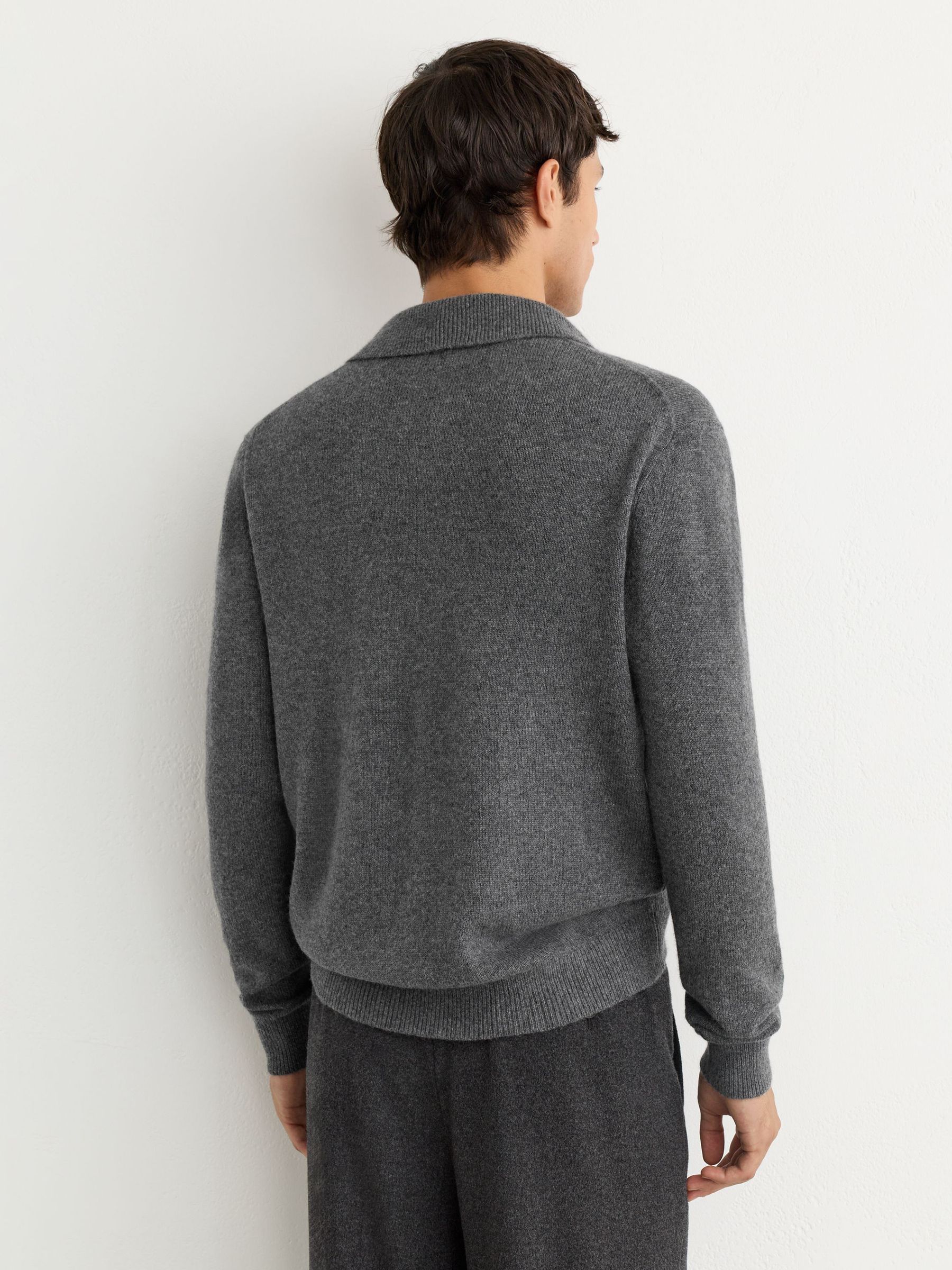 Wool-Cashmere Knitted Overshirt in Charcoal Melange - Image 5 of 6
