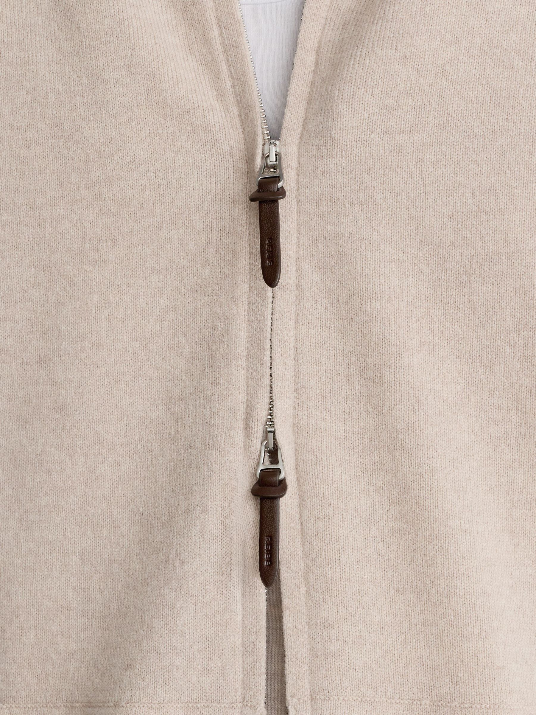 Merino Wool Zip-Through Bomber Cardigan in Oatmeal - Image 3 of 7