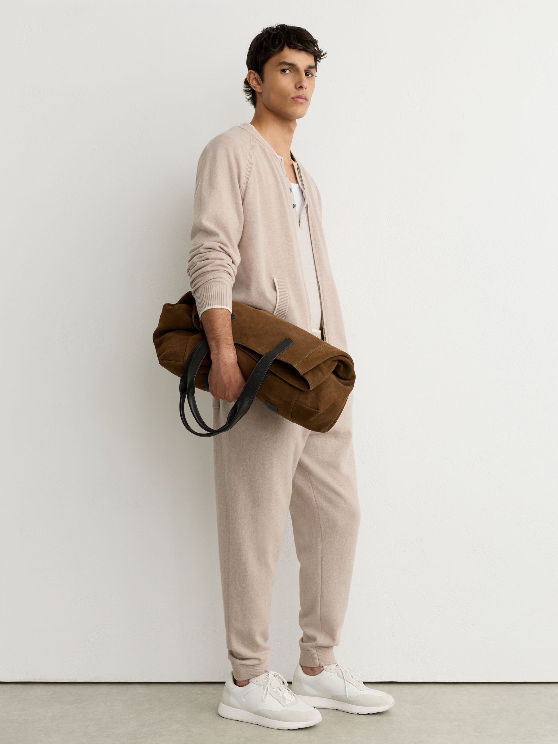 Merino Wool Zip-Through Bomber Cardigan in Oatmeal - Image 4 of 7